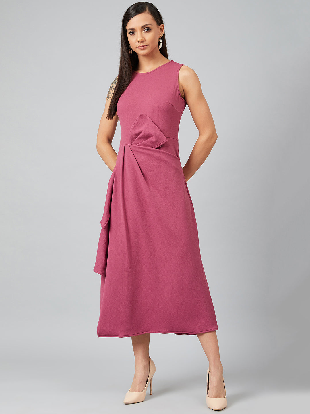 Athena Women Pink Solid A-Line Dress