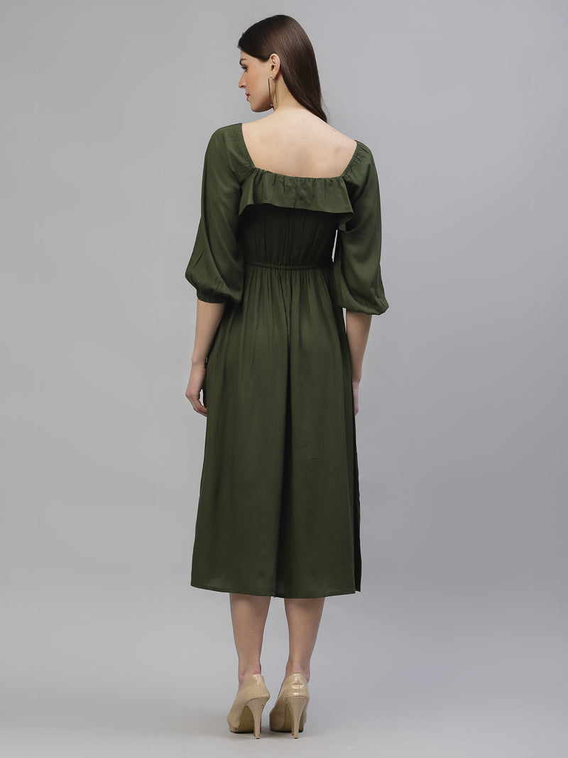 Athena Women Olive Green Solid Empire Dress