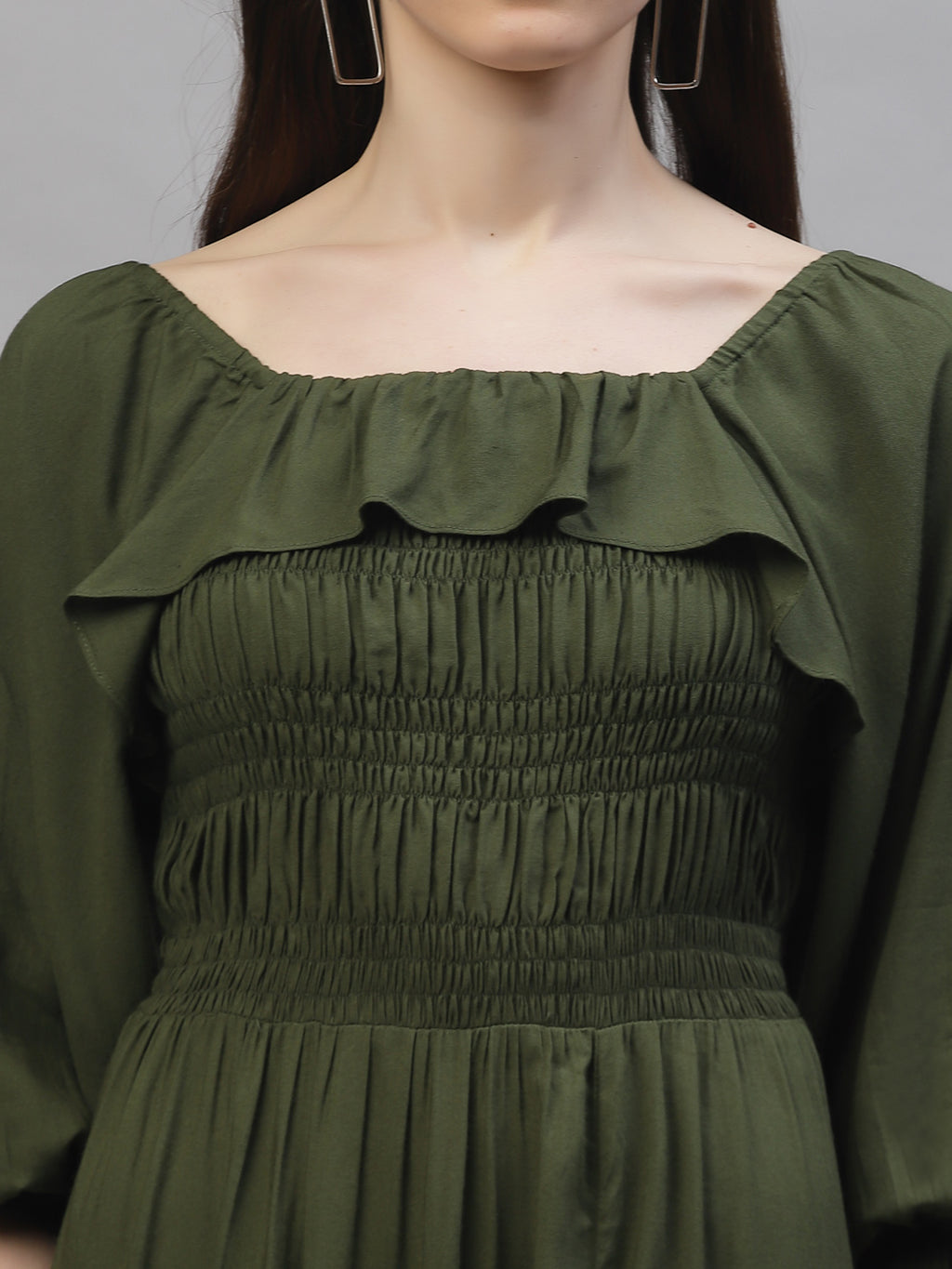Athena Women Olive Green Solid Empire Dress