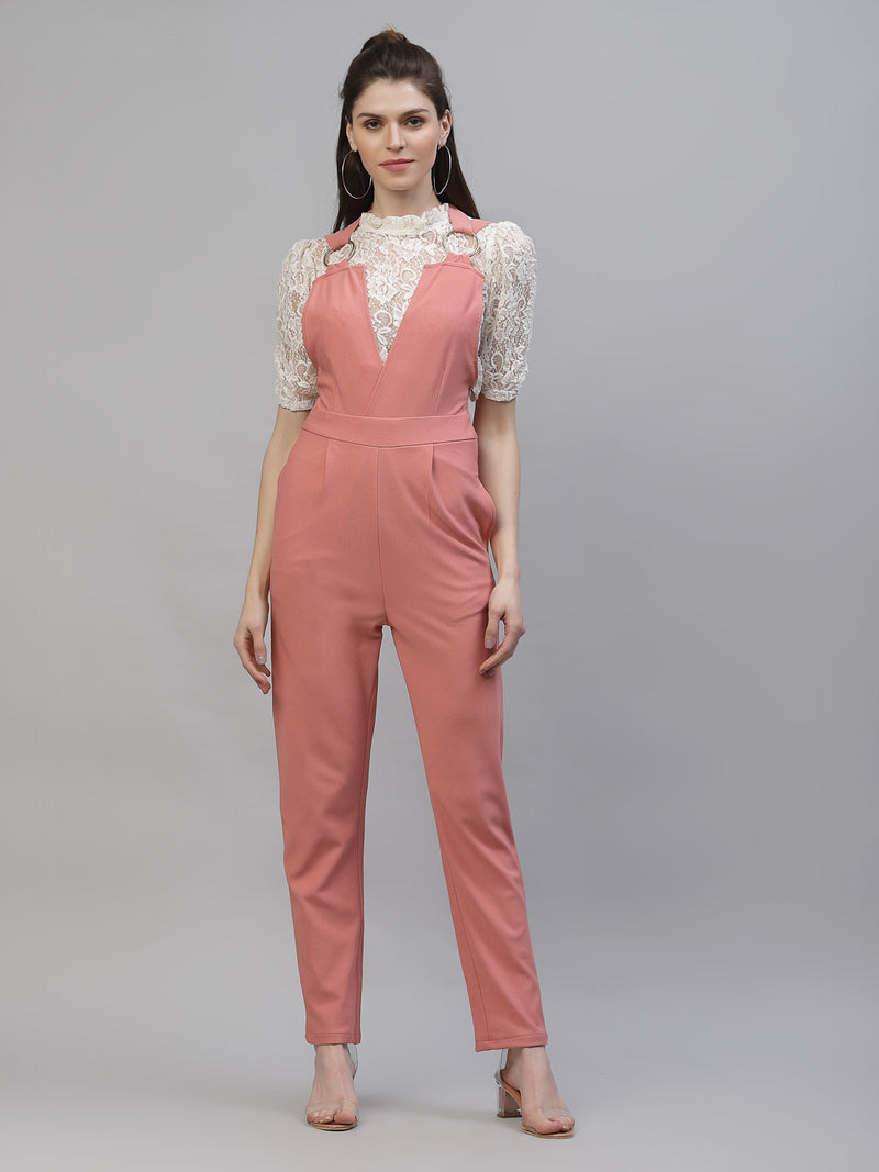 Athena Women Pink Solid Basic Jumpsuit