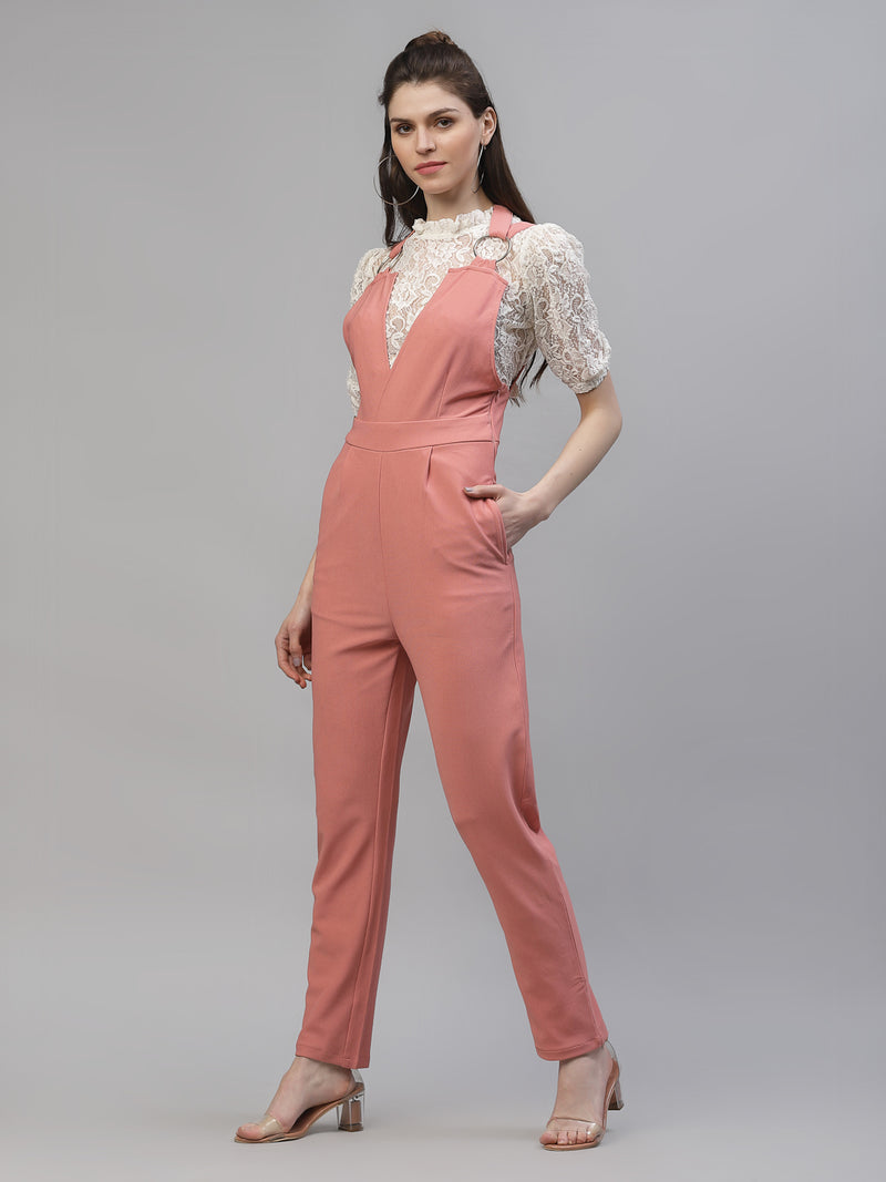 Athena Women Pink Solid Basic Jumpsuit