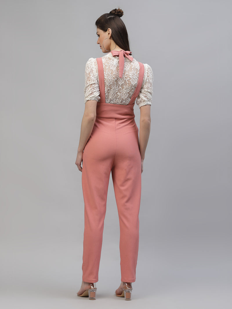 Athena Women Pink Solid Basic Jumpsuit