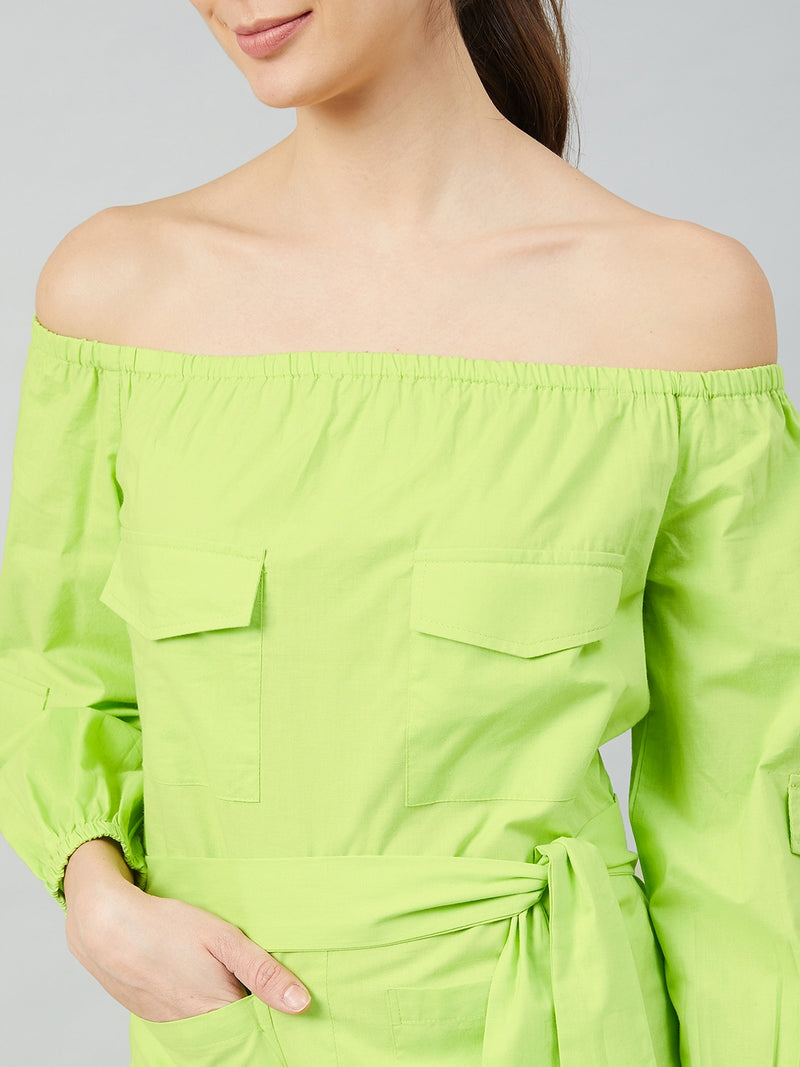 Athena Women Lime Green Solid Cotton Jumpsuit
