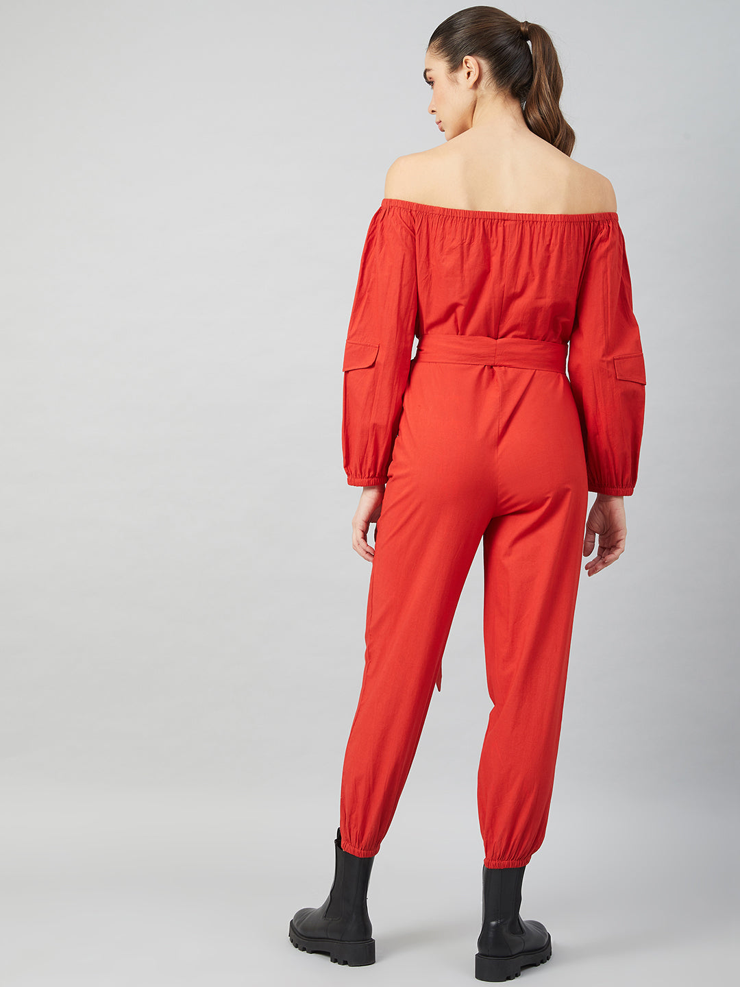 Athena Women Red Solid Cotton Jumpsuit