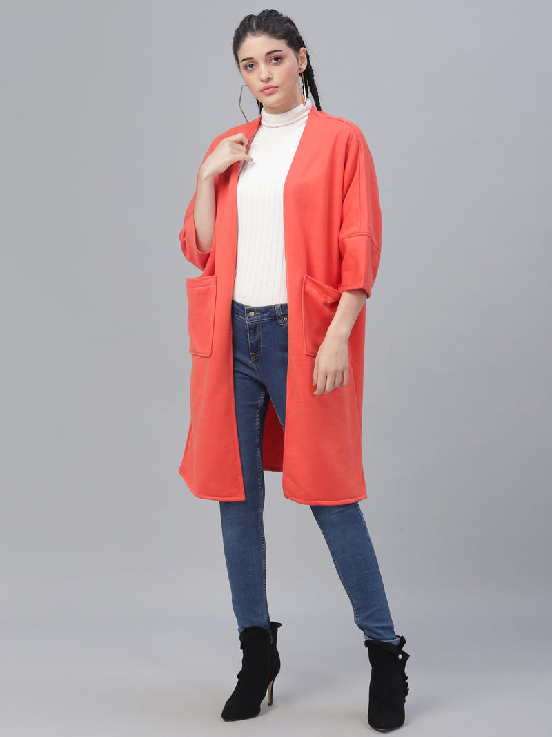 Athena Women Orange Solid Open-Front Shrug