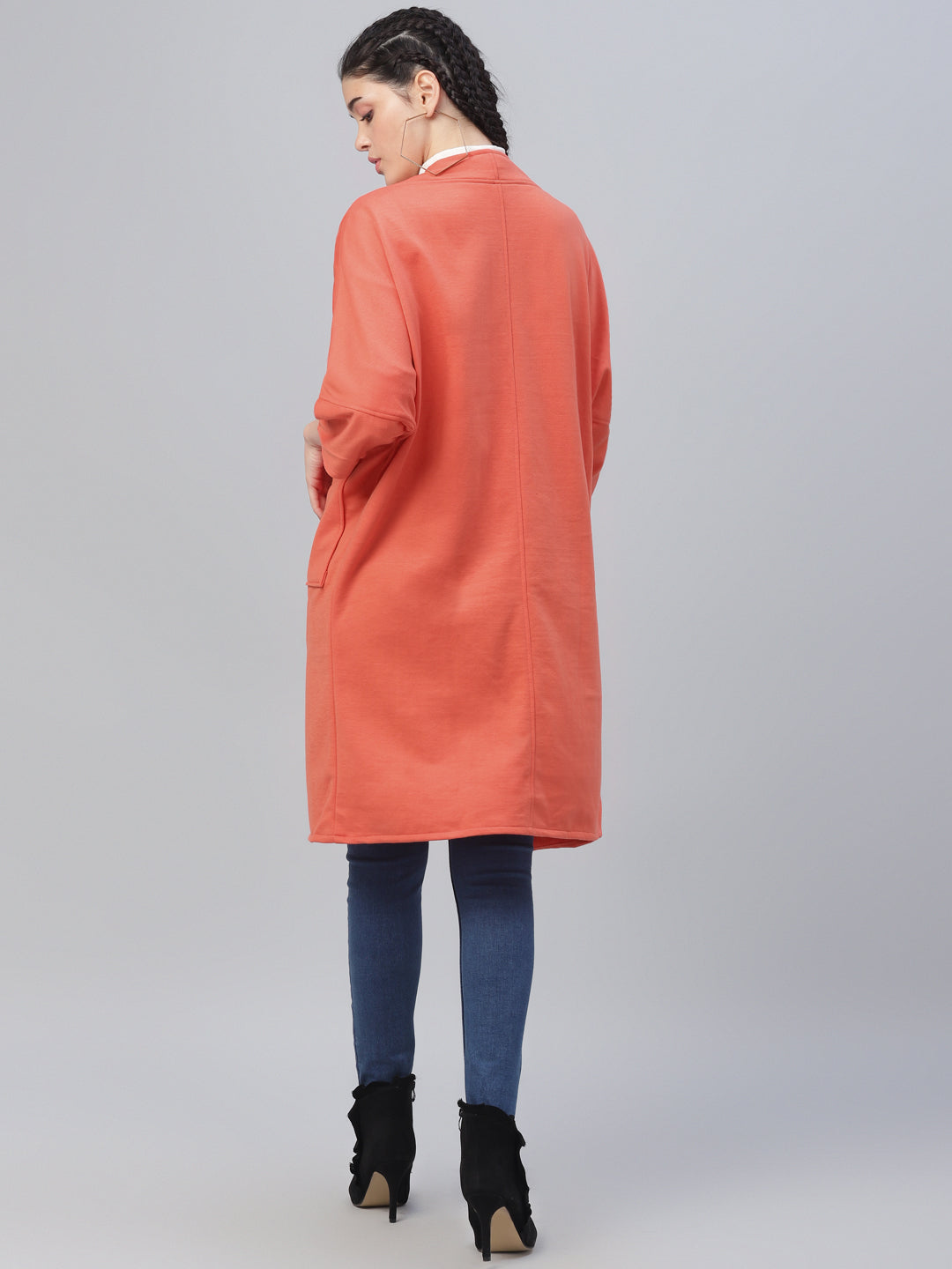 Athena Women Orange Solid Open-Front Shrug