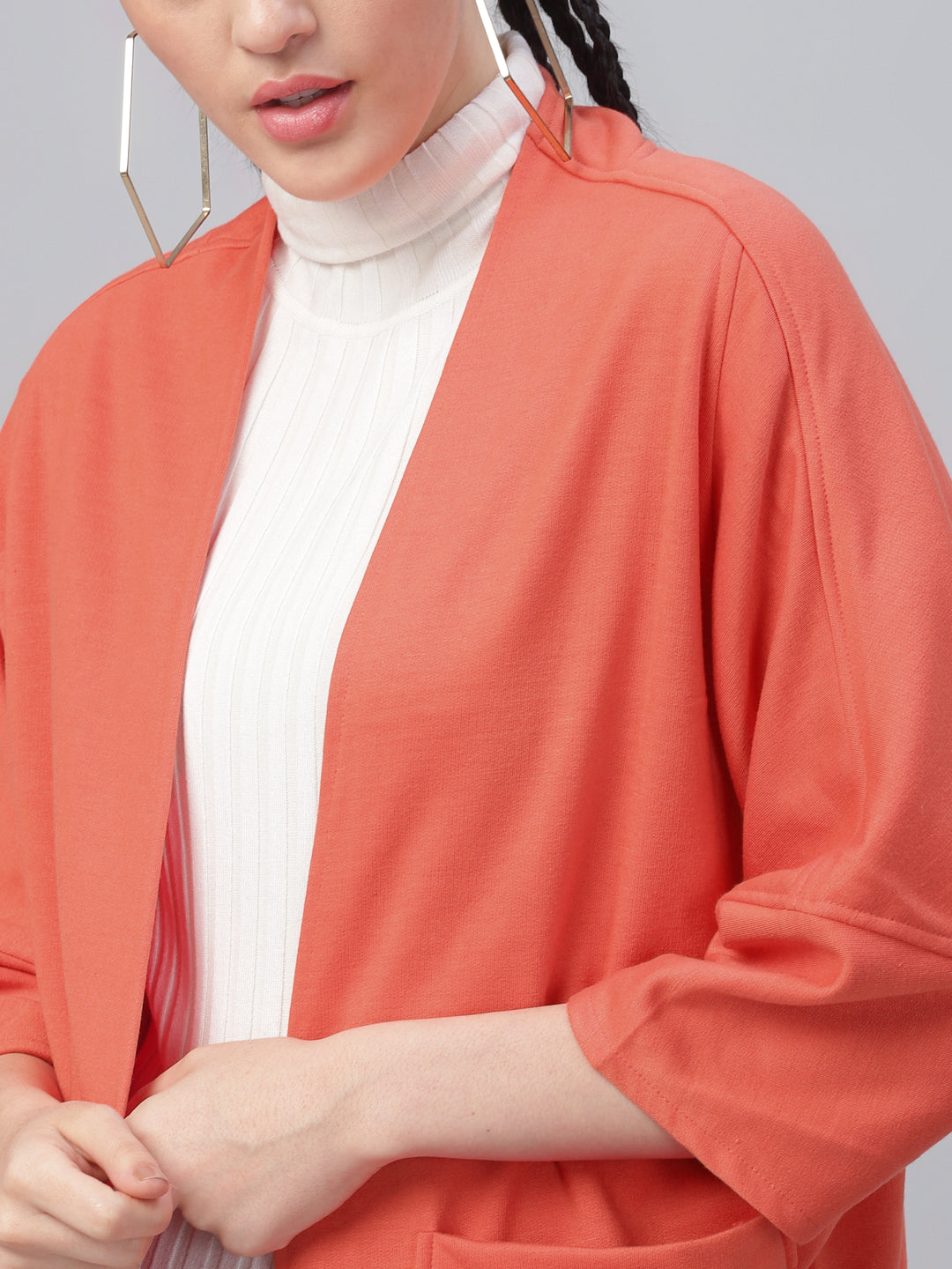 Athena Women Orange Solid Open-Front Shrug