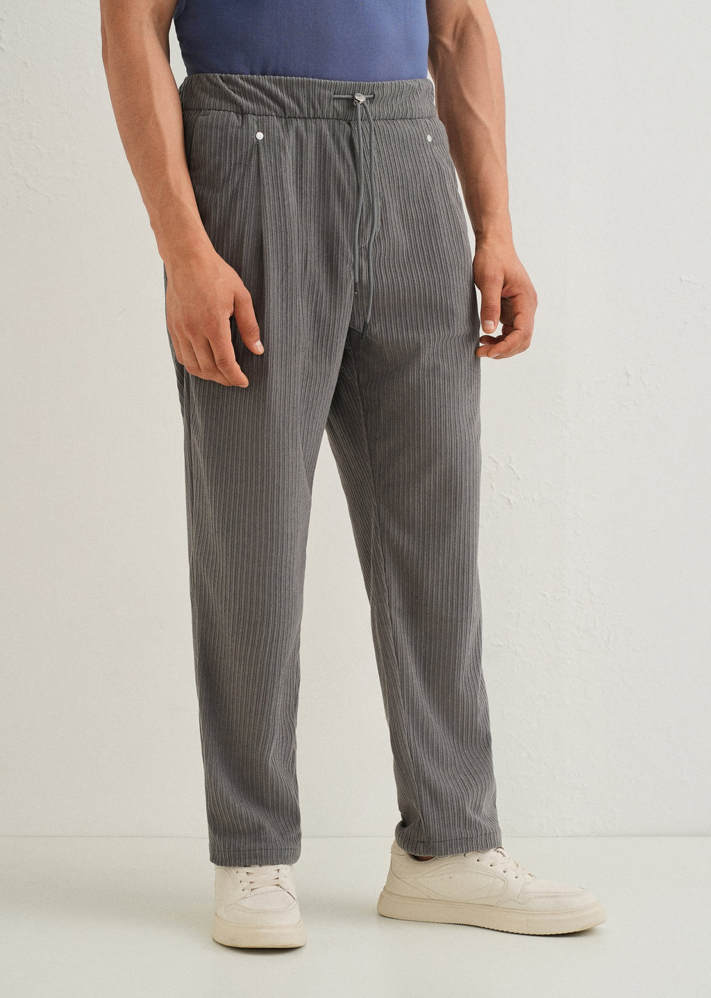 Ash Grey Drawstring Corduroy Pant
