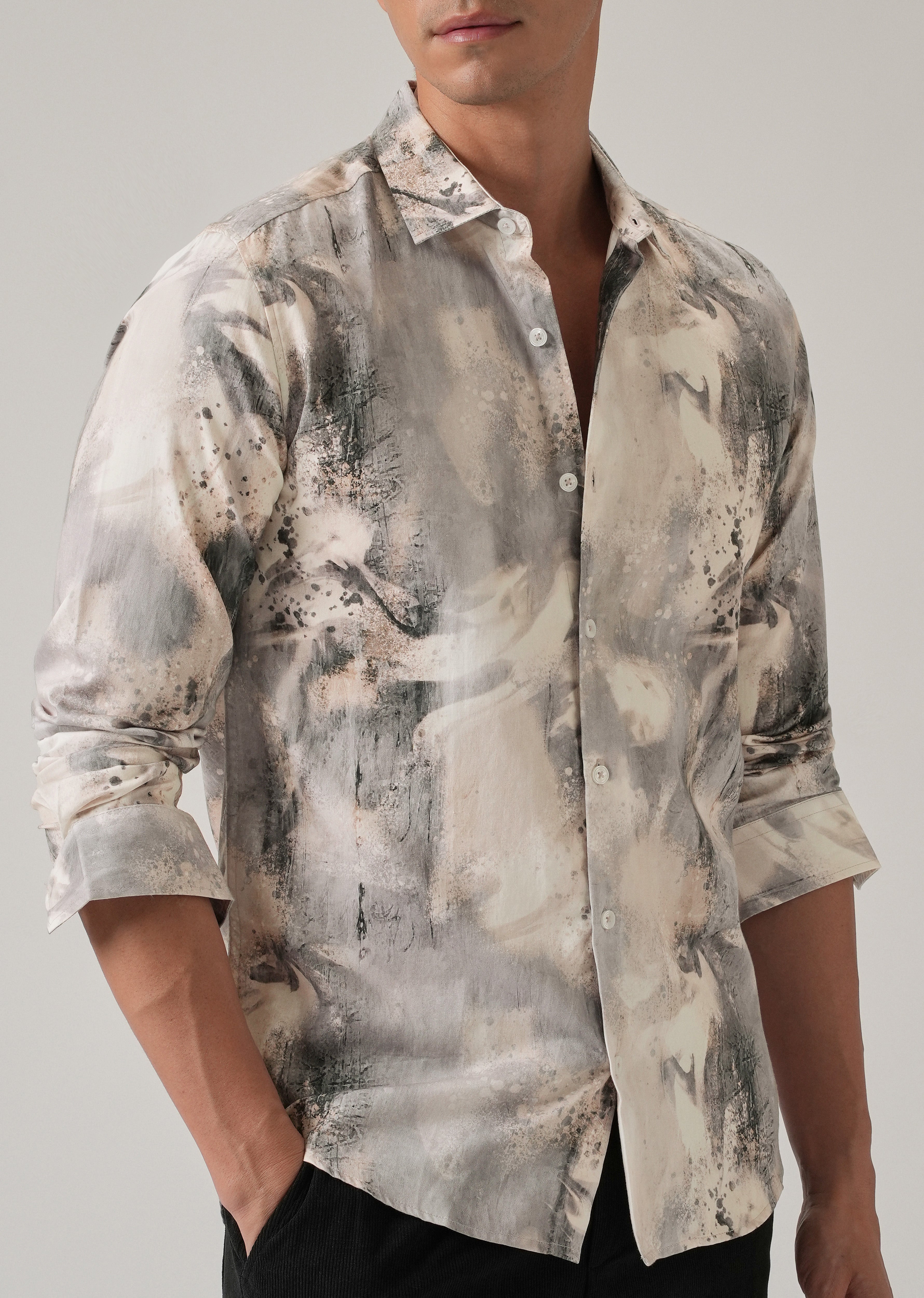 Beige Abstract Print Shirt