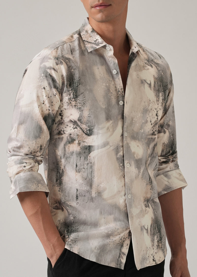 Beige Abstract Print Shirt