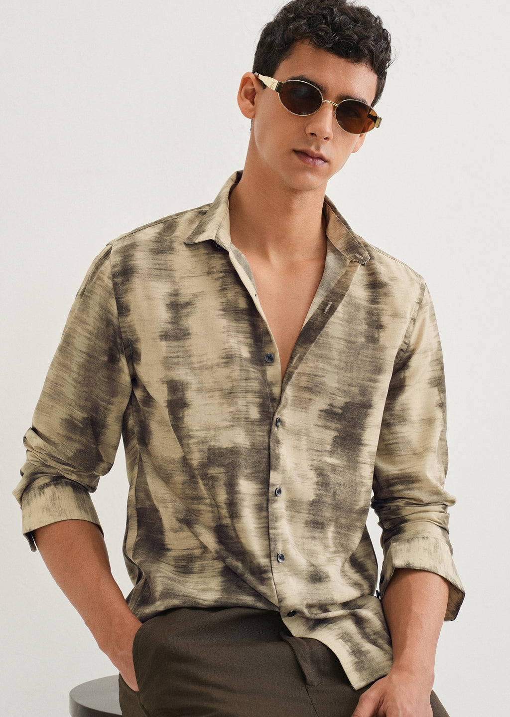 Beige Abstract Printed Shirt