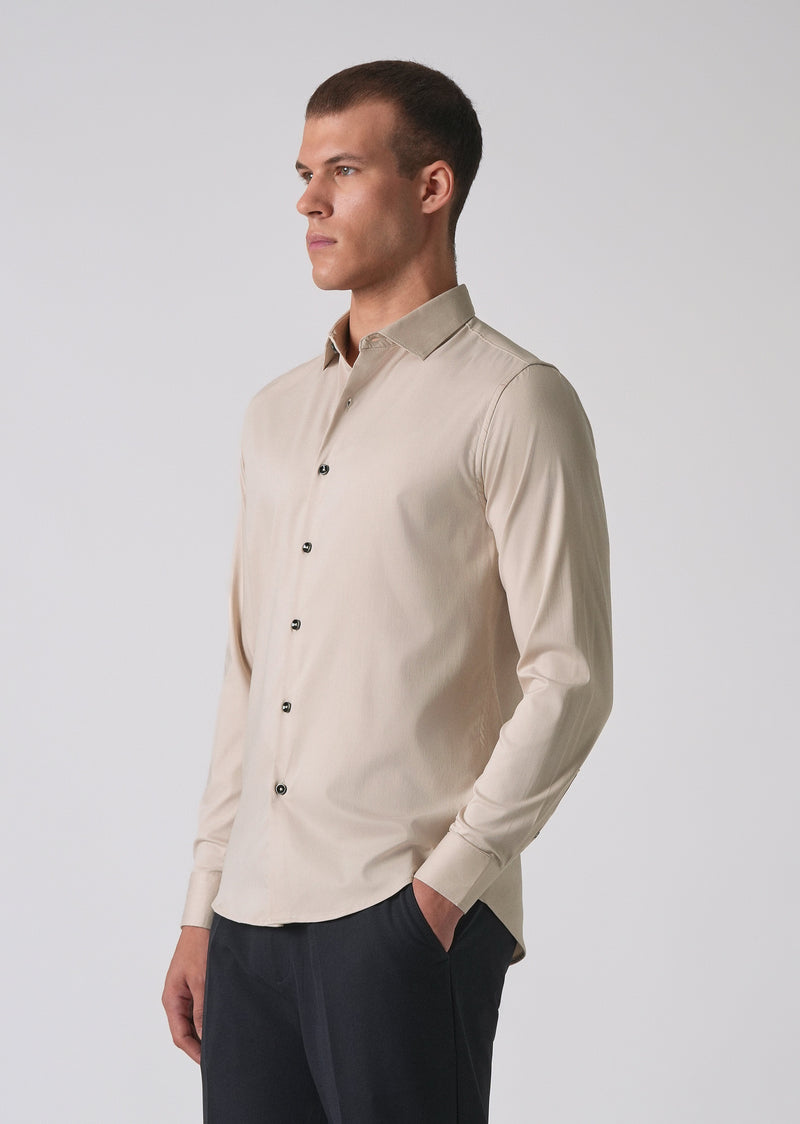 Beige Cotton Stretch Plain Shirt