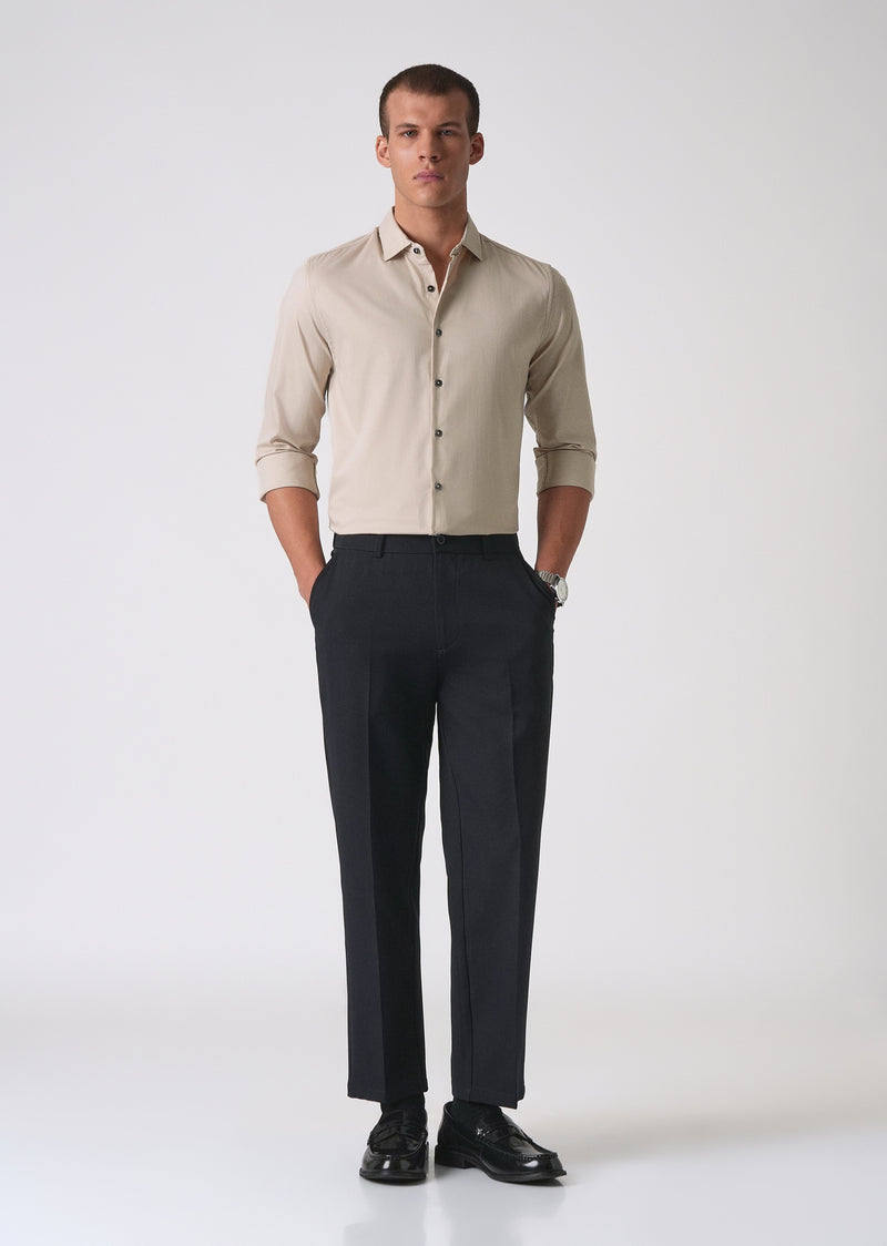 Beige Cotton Stretch Plain Shirt