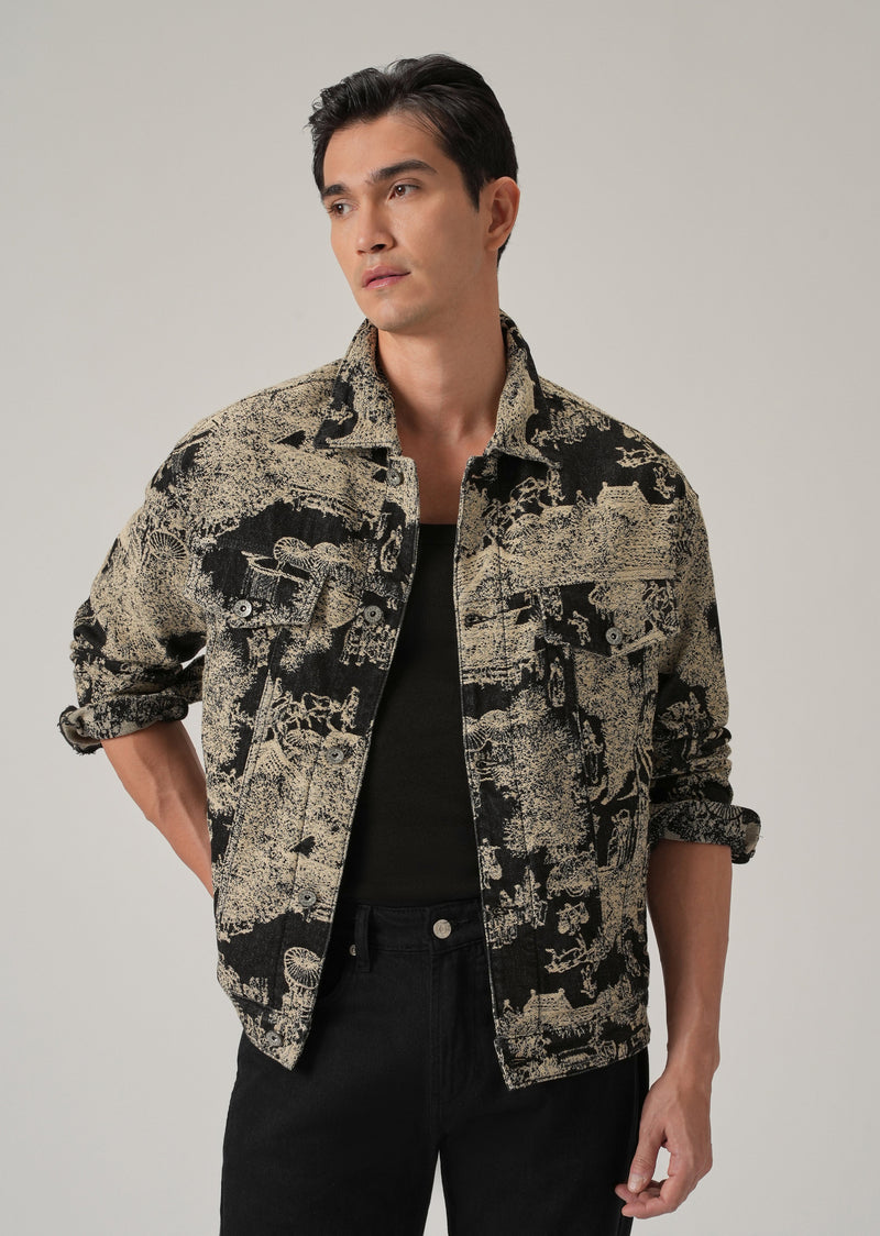 Beige Denim Jacquard Jacket