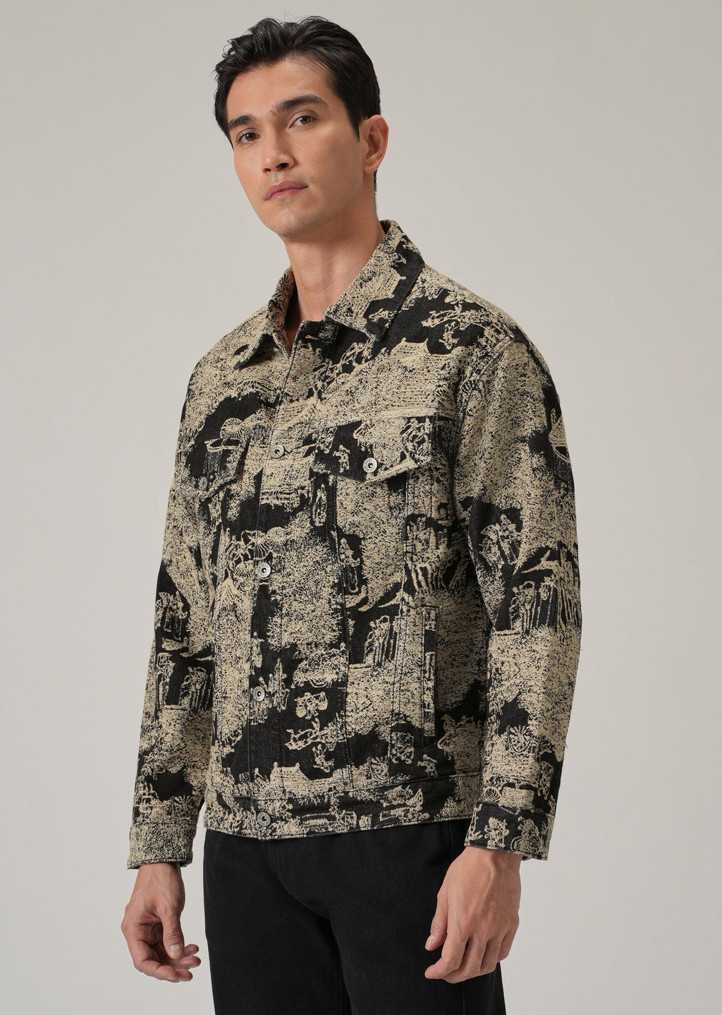 Beige Denim Jacquard Jacket