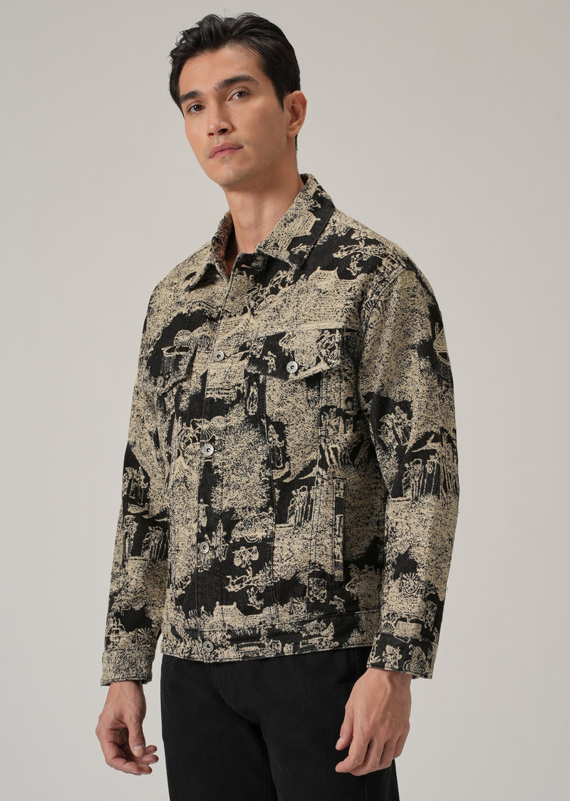 Beige Denim Jacquard Jacket