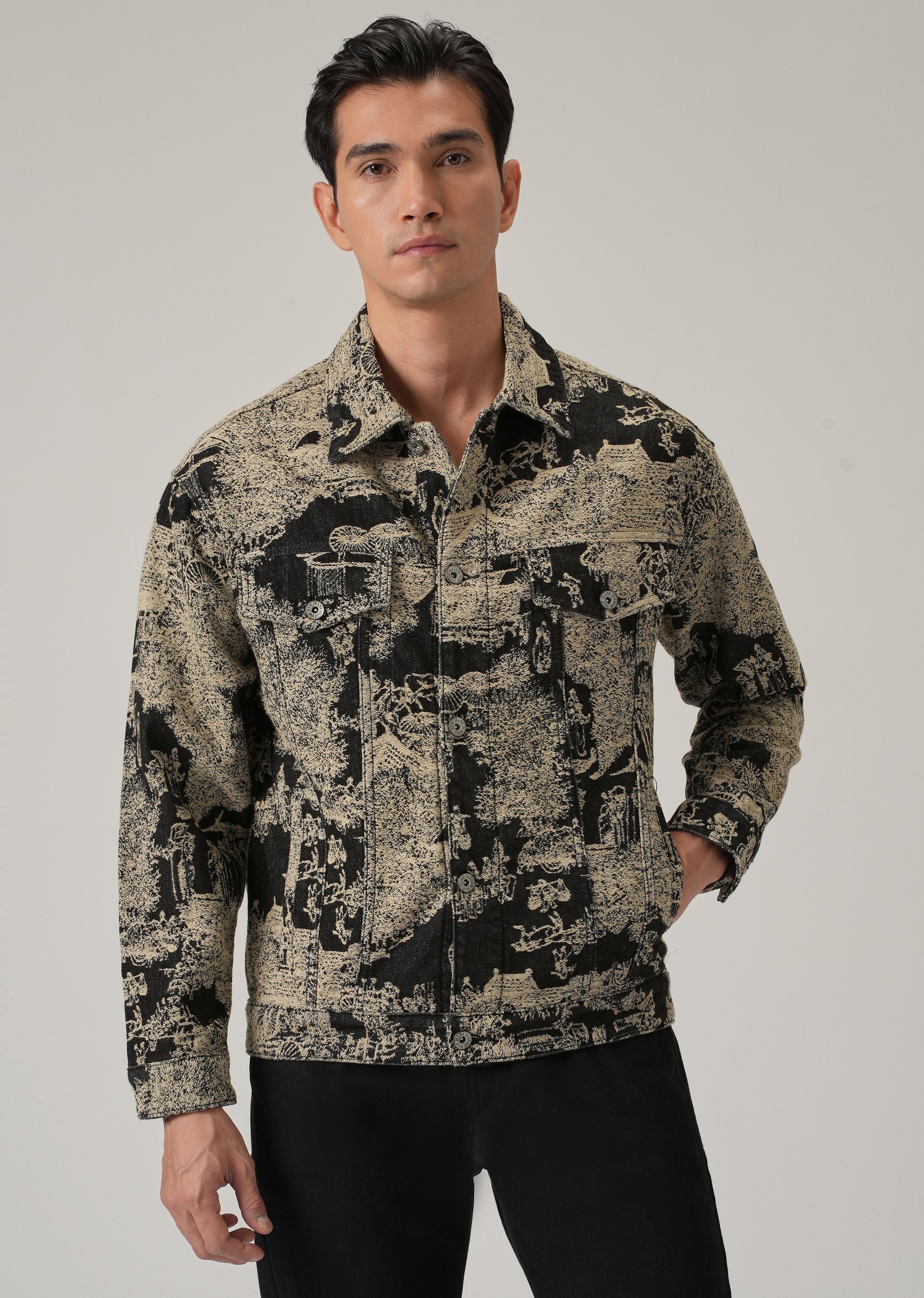 Beige Denim Jacquard Jacket