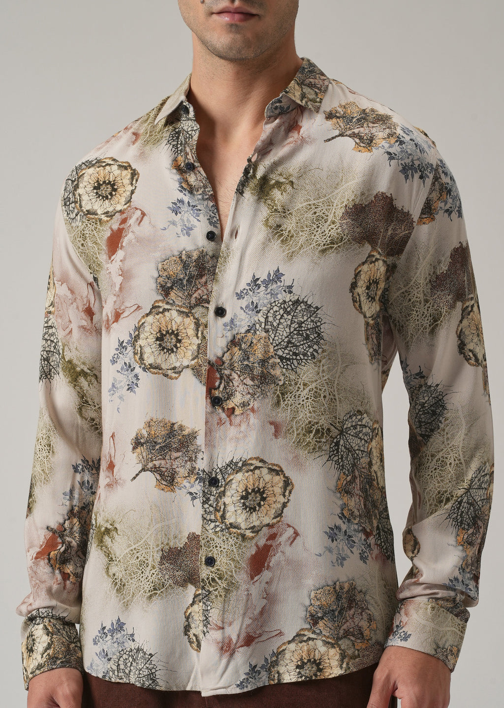 Beige Flora Print Feather Shirt