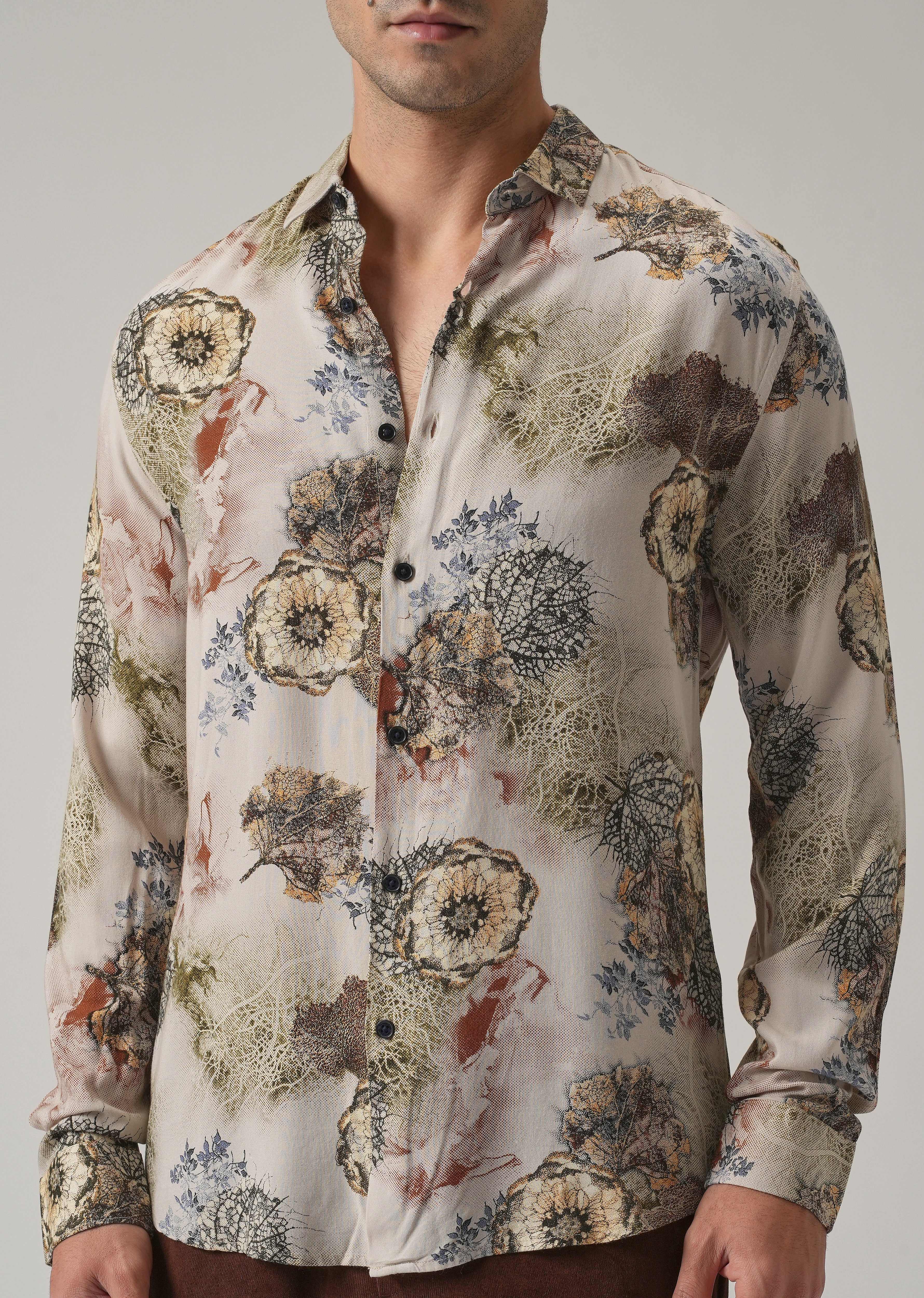 Beige Flora Print Feather Shirt