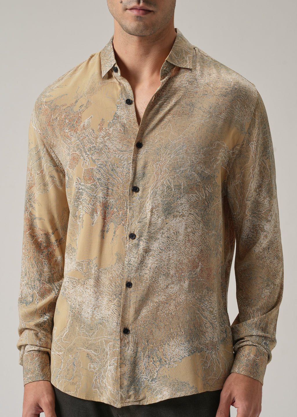 Beige Intricate Print Feather Shirt