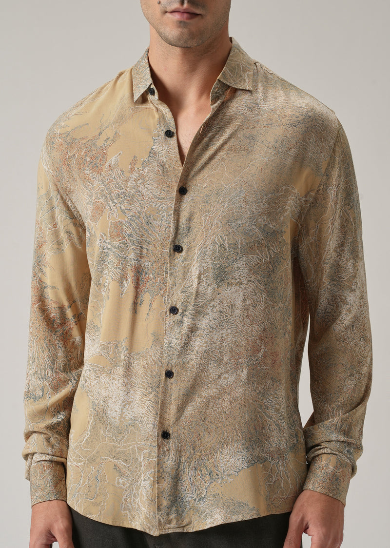 Beige Intricate Print Feather Shirt