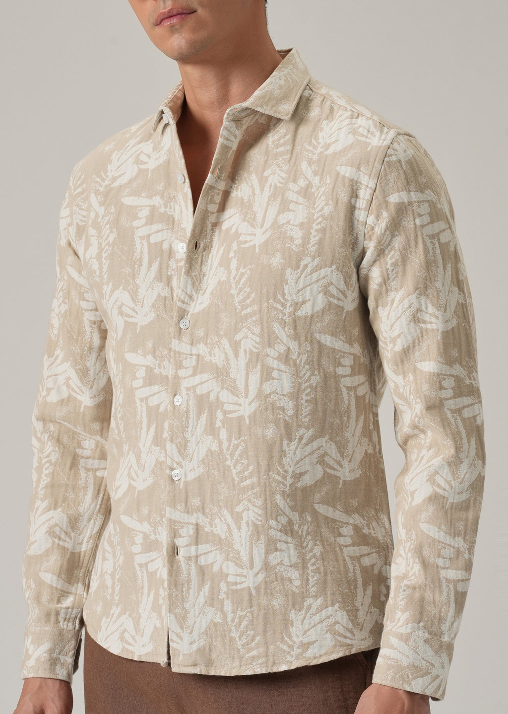 Beige Leaf Pattern Shirt