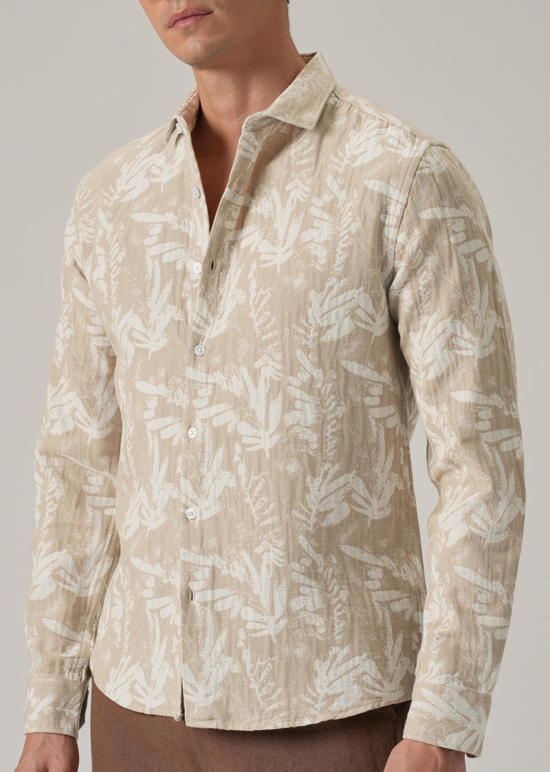 Beige Leaf Pattern Shirt