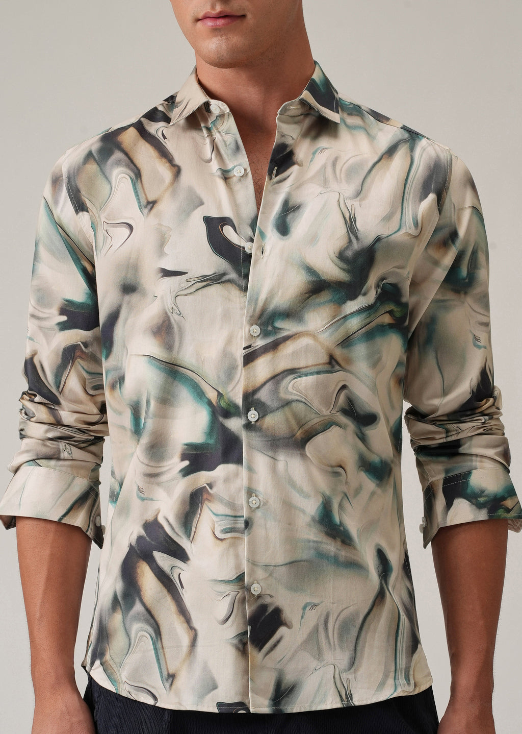 Beige Marbled Print Shirt