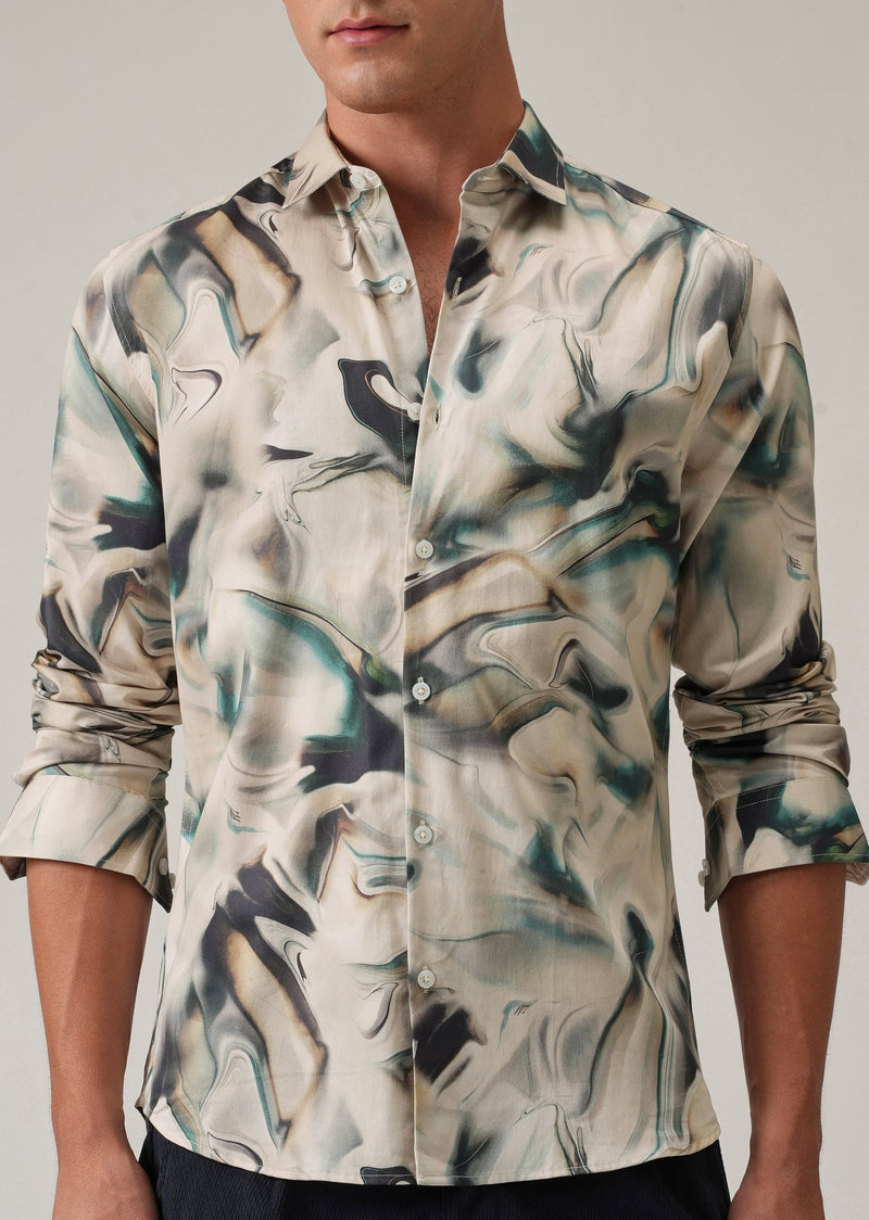 Beige Marbled Print Shirt