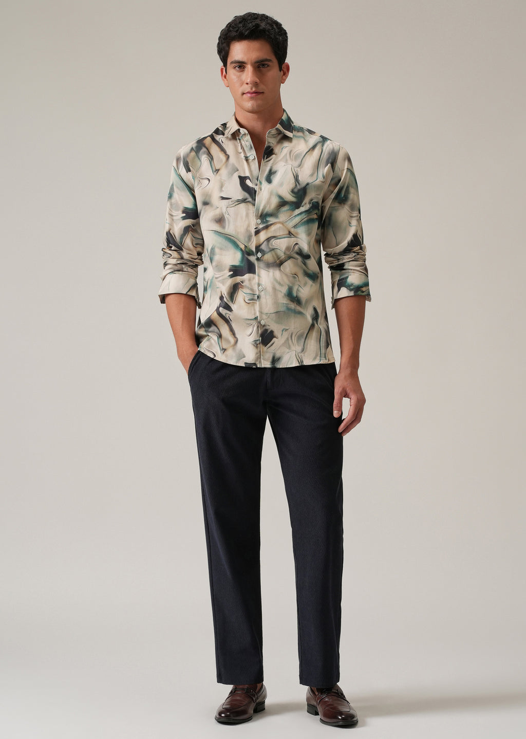 Beige Marbled Print Shirt