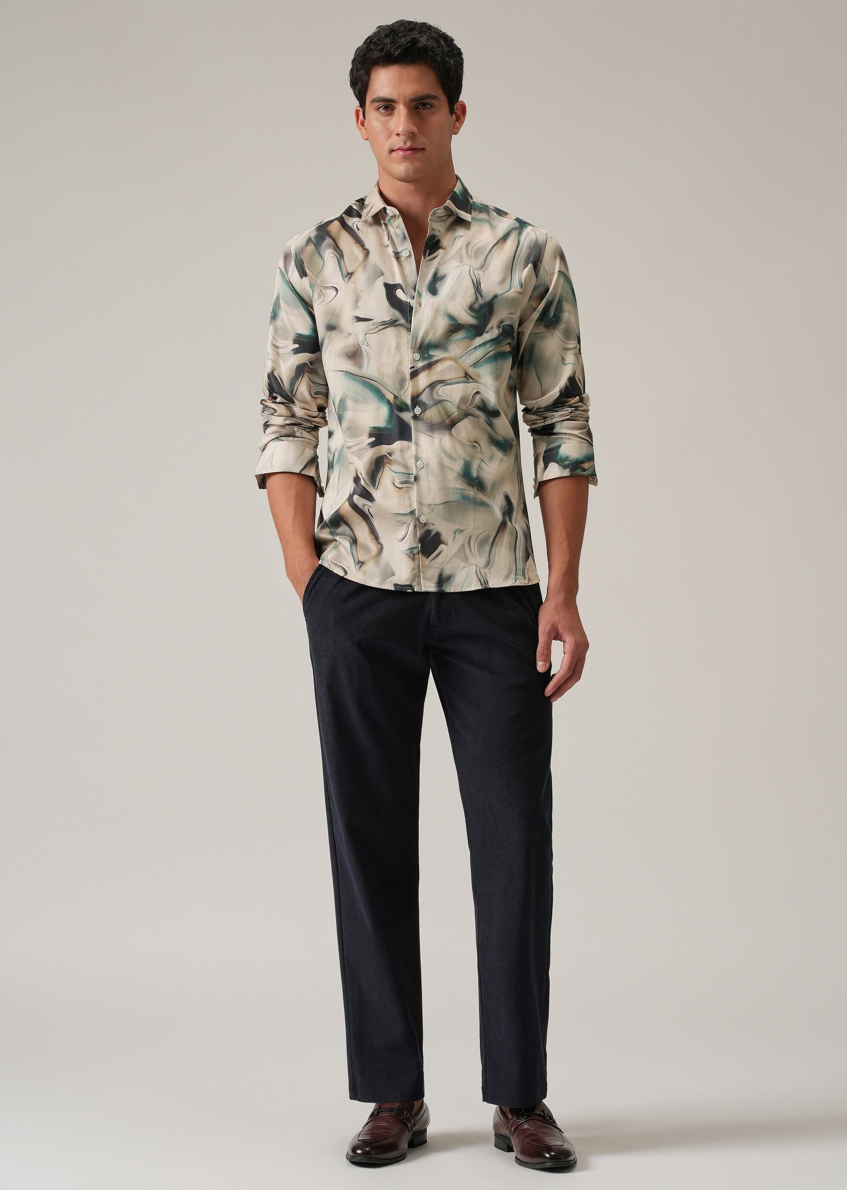 Beige Marbled Print Shirt