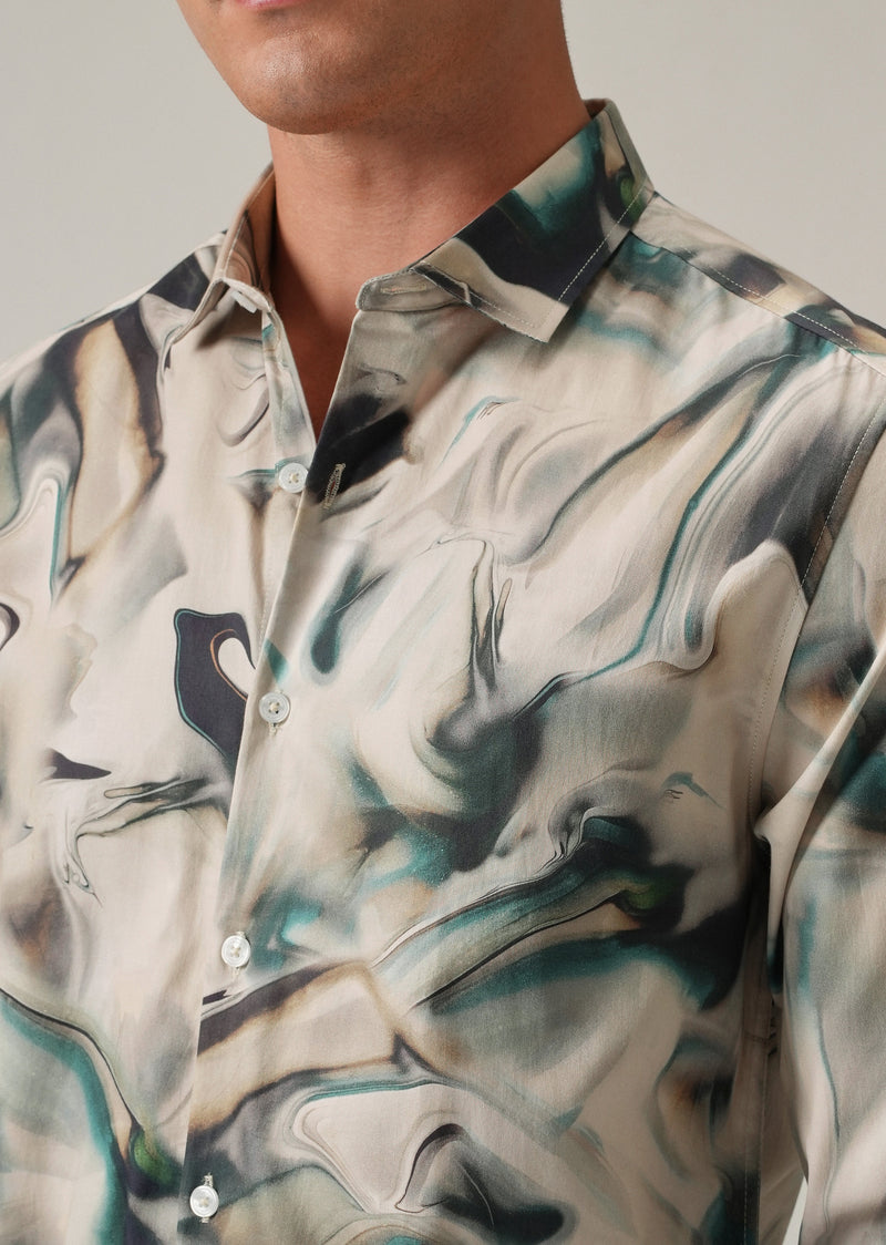 Beige Marbled Print Shirt