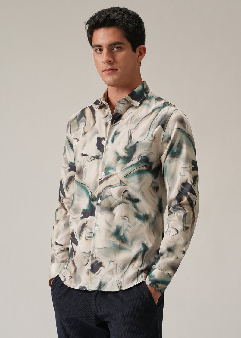 Beige Marbled Print Shirt