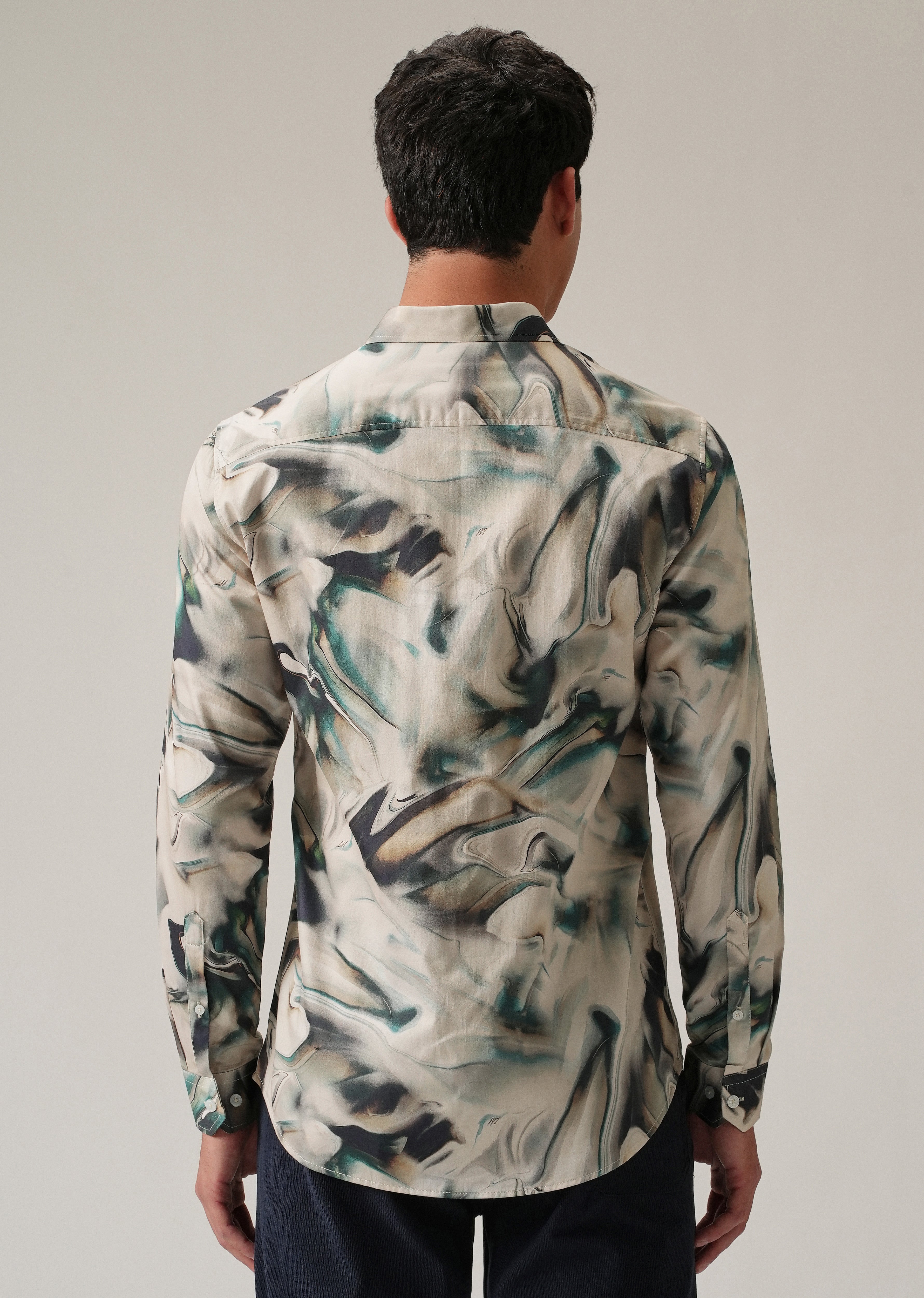 Beige Marbled Print Shirt