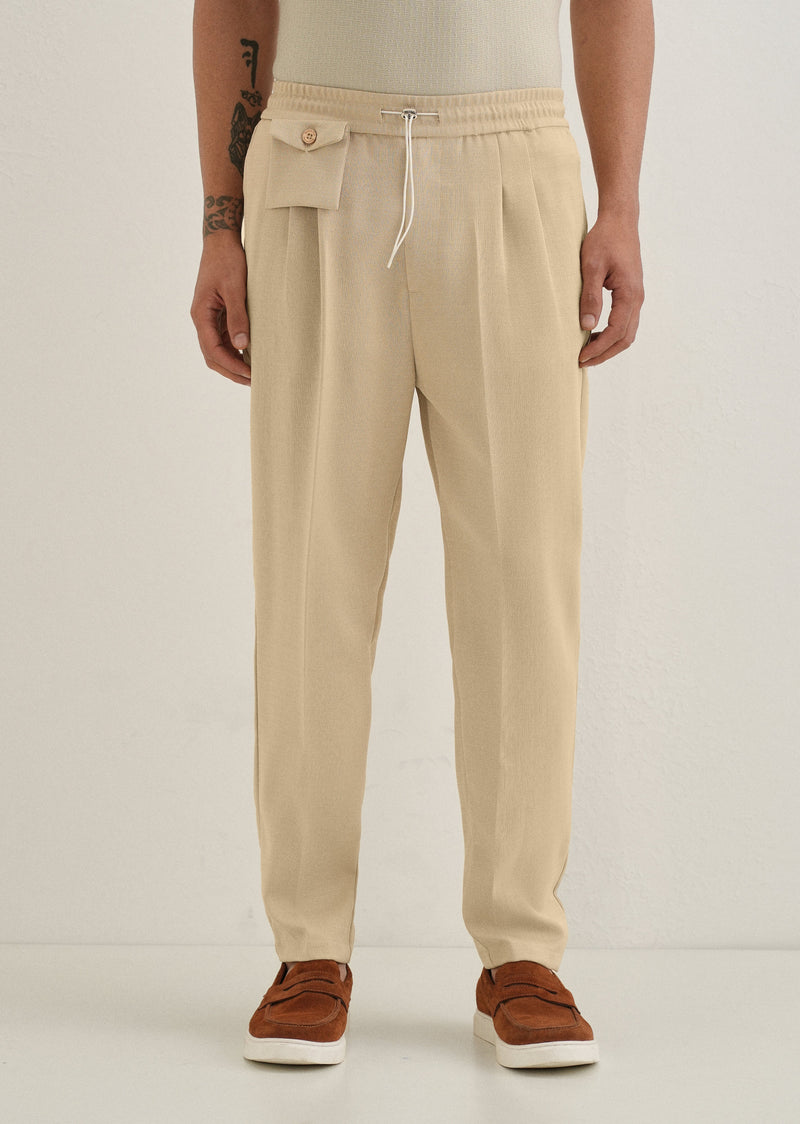 Beige Pleated Korean Pant