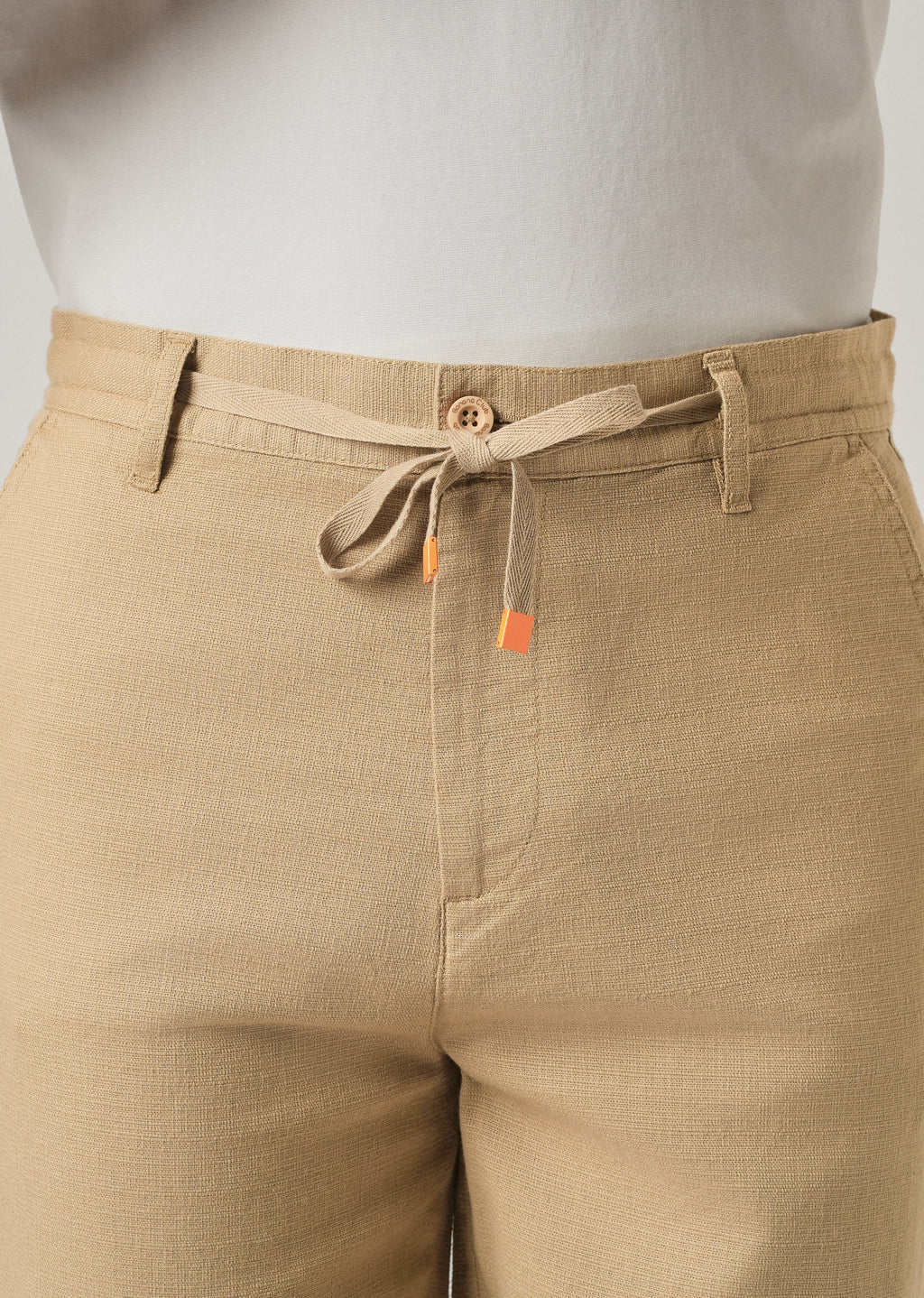 Beige Linen-Look Cotton Trousers