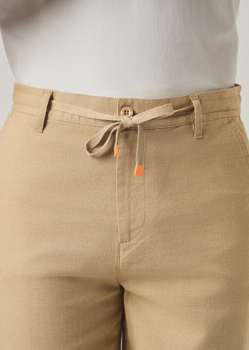 Beige Linen-Look Cotton Trousers