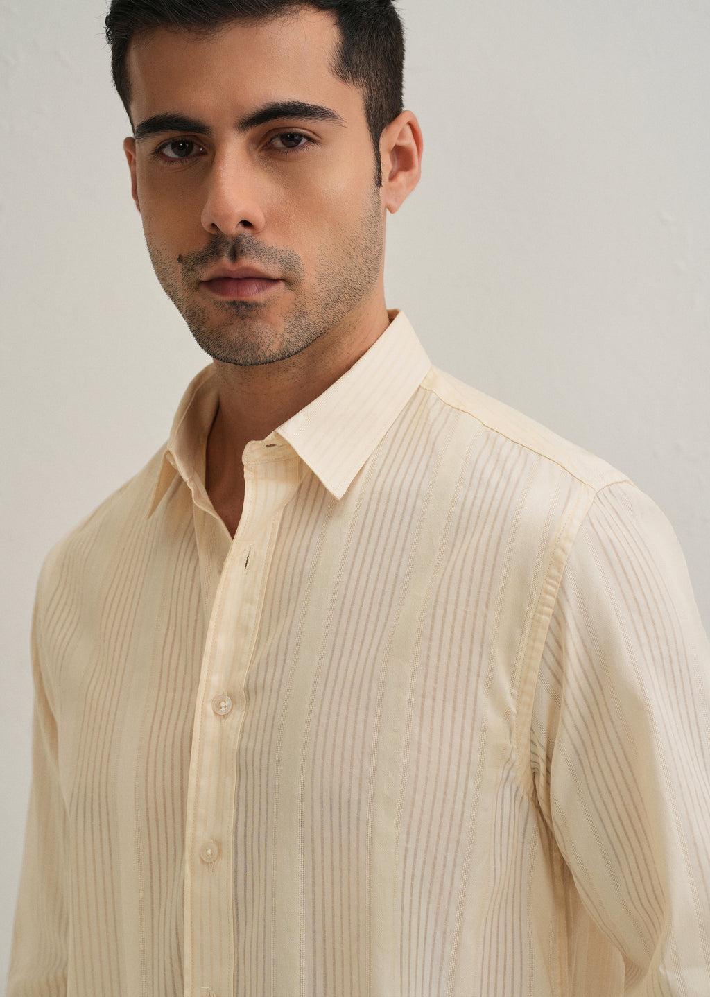 Beige Self Striped Shirt