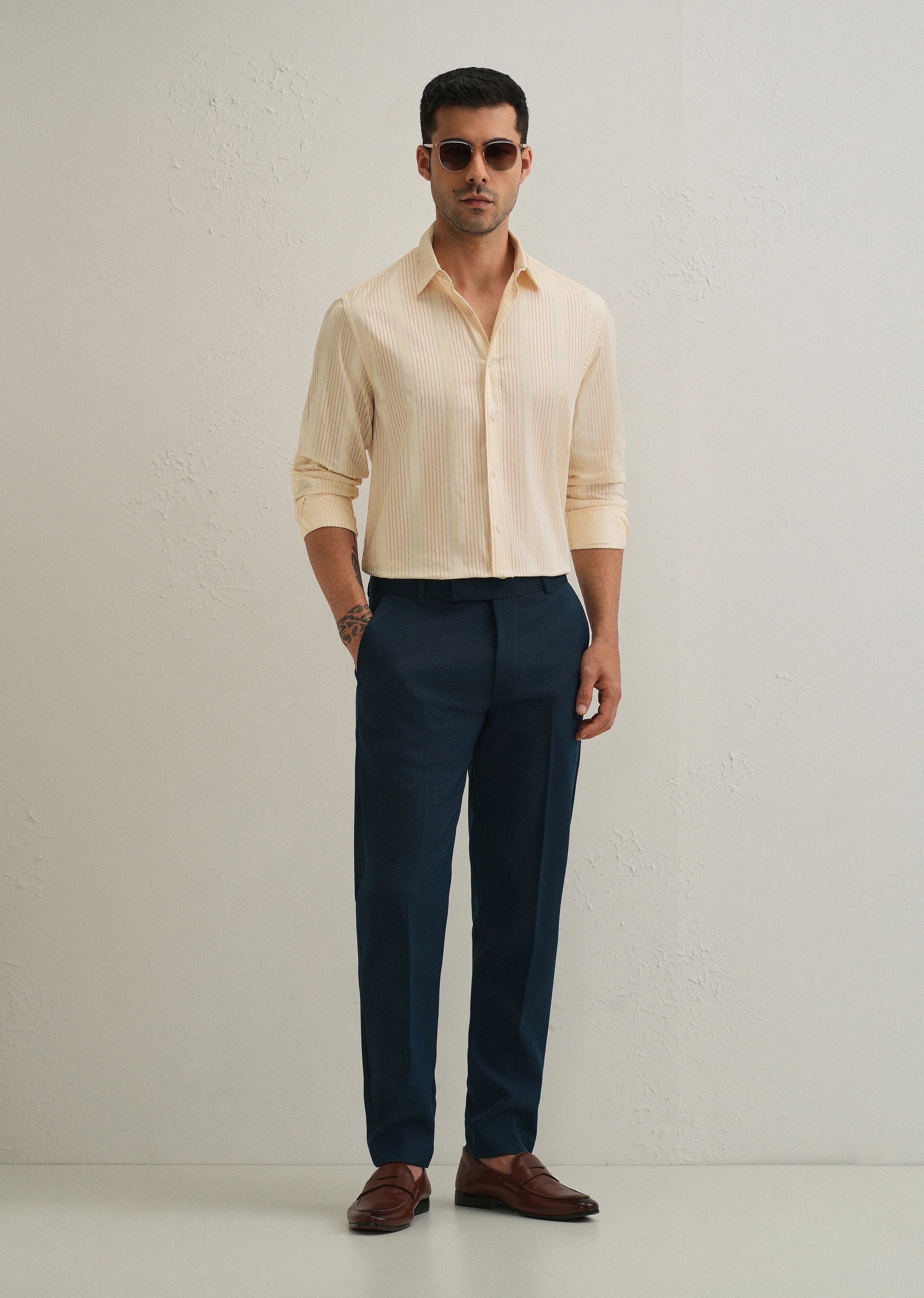 Beige Self Striped Shirt