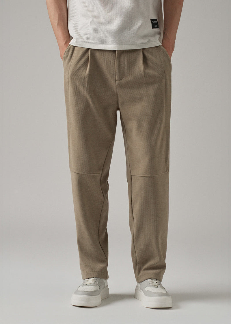 Beige Textured Suede Drawstring Pant