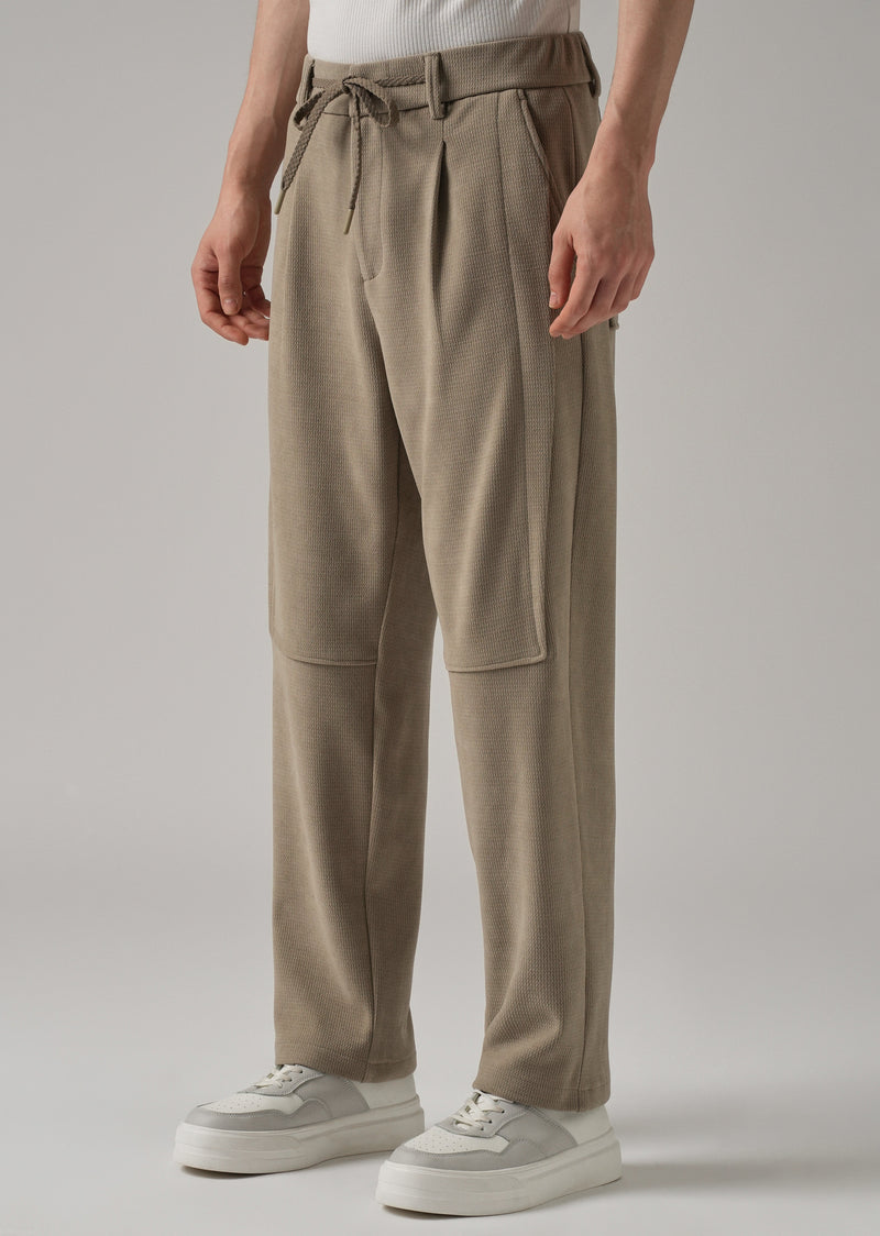 Beige Textured Suede Drawstring Pant
