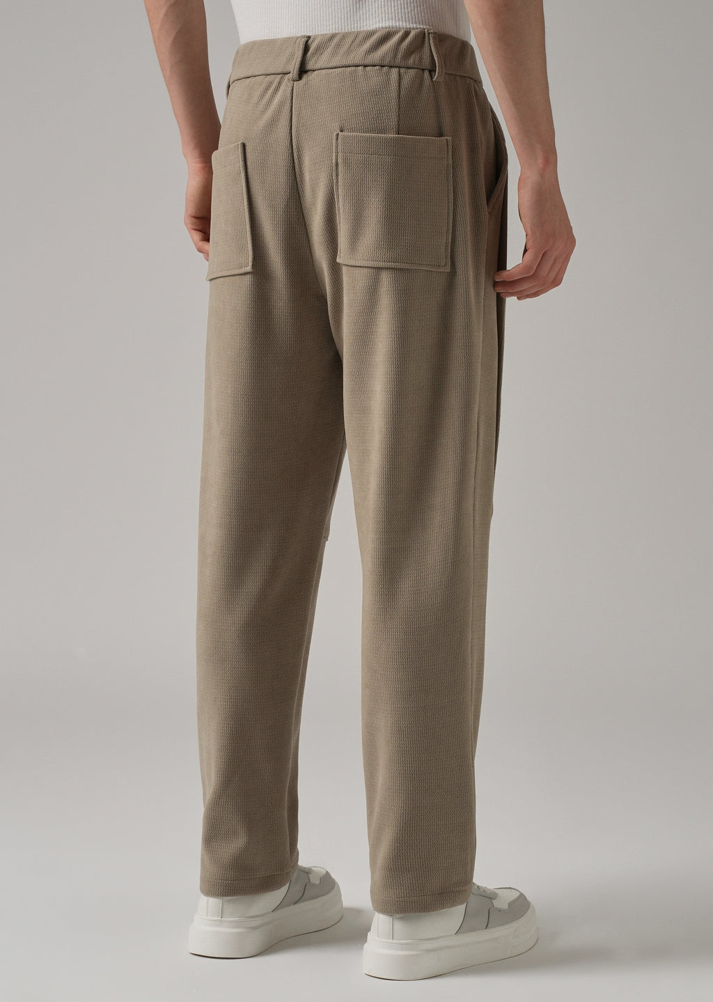 Beige Textured Suede Drawstring Pant