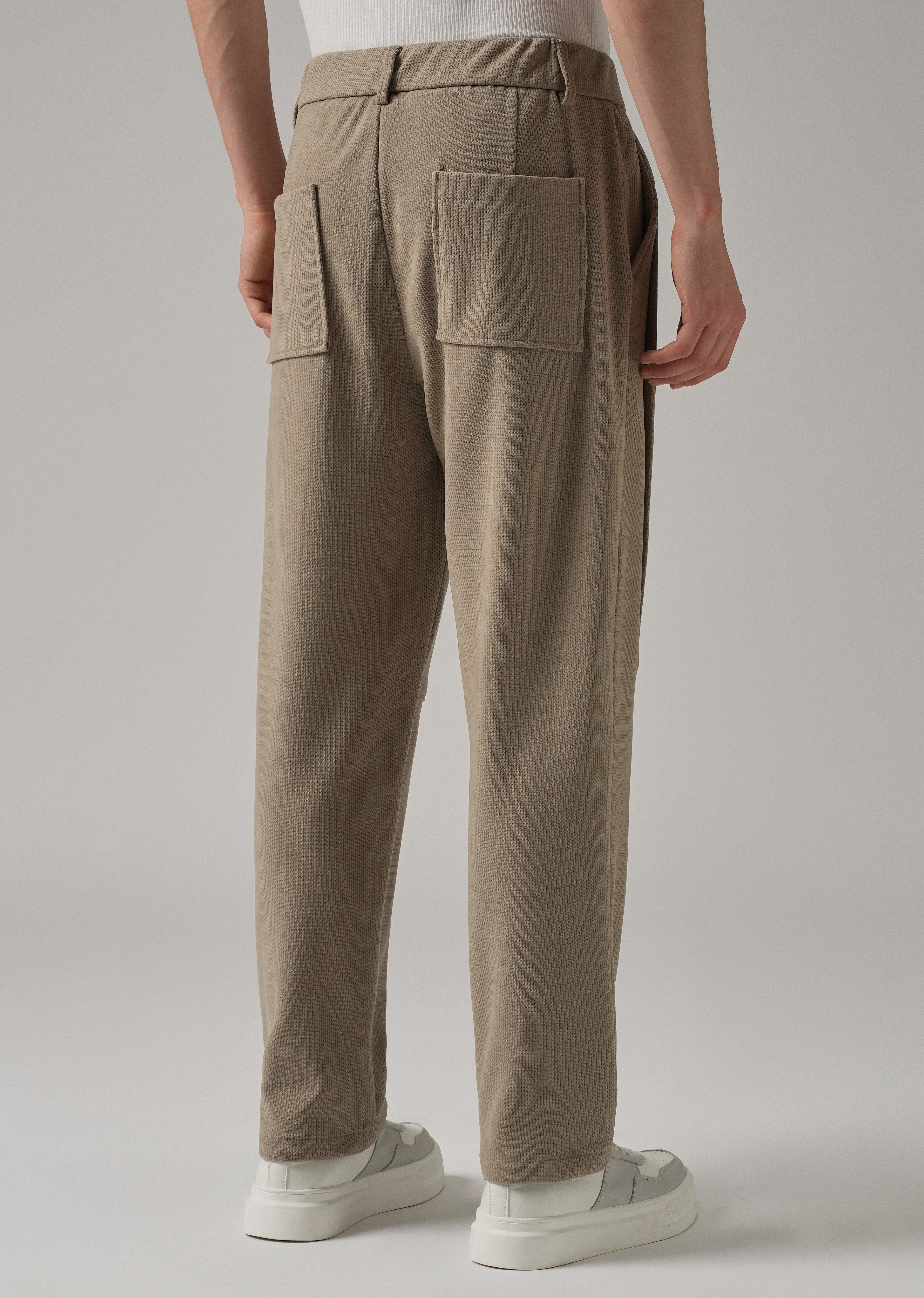 Beige Textured Suede Drawstring Pant