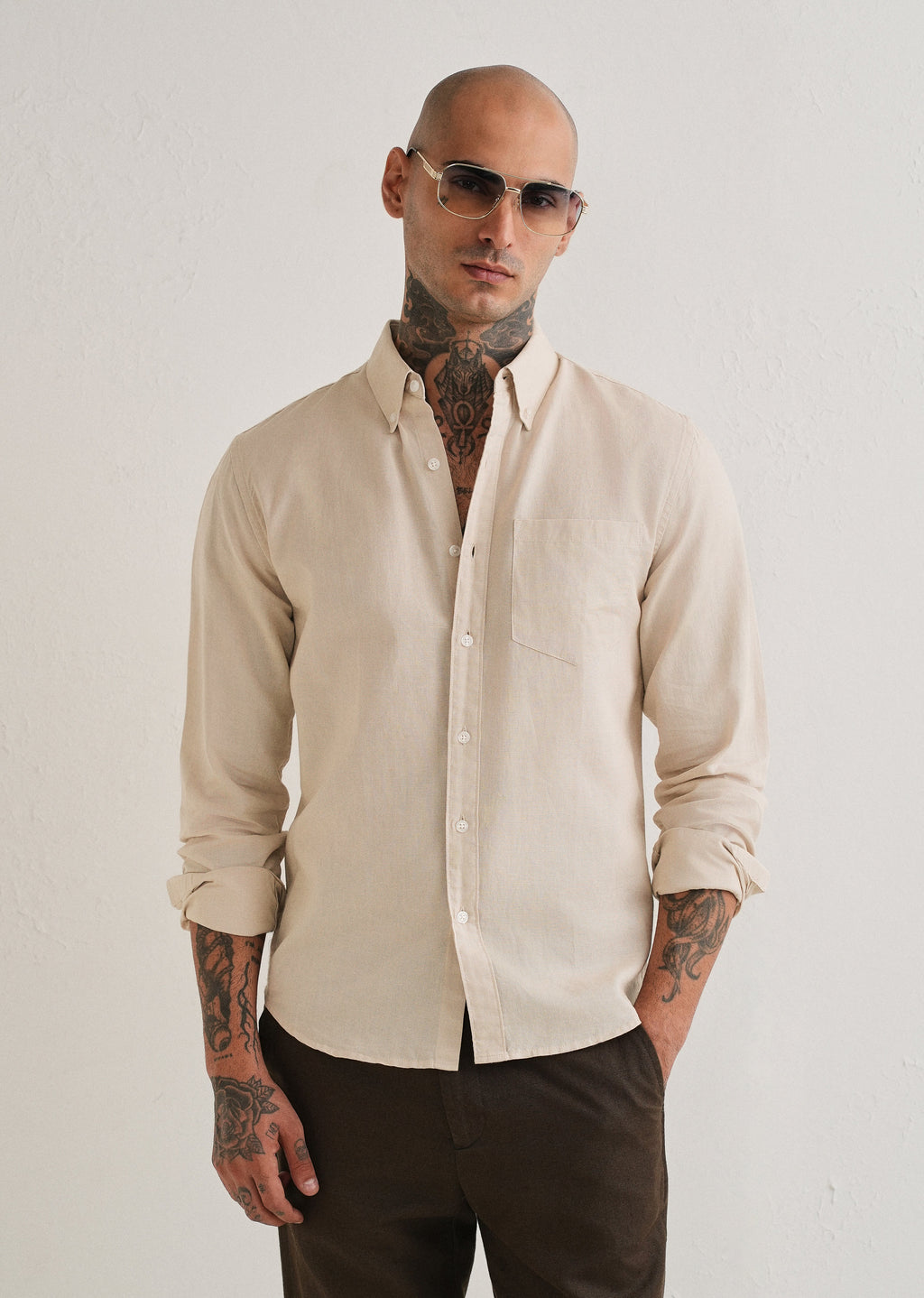 Beige Cotton Linen Shirt