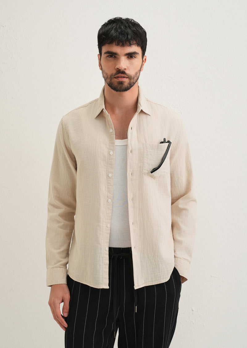 Beige Double Cloth Cotton Shirt