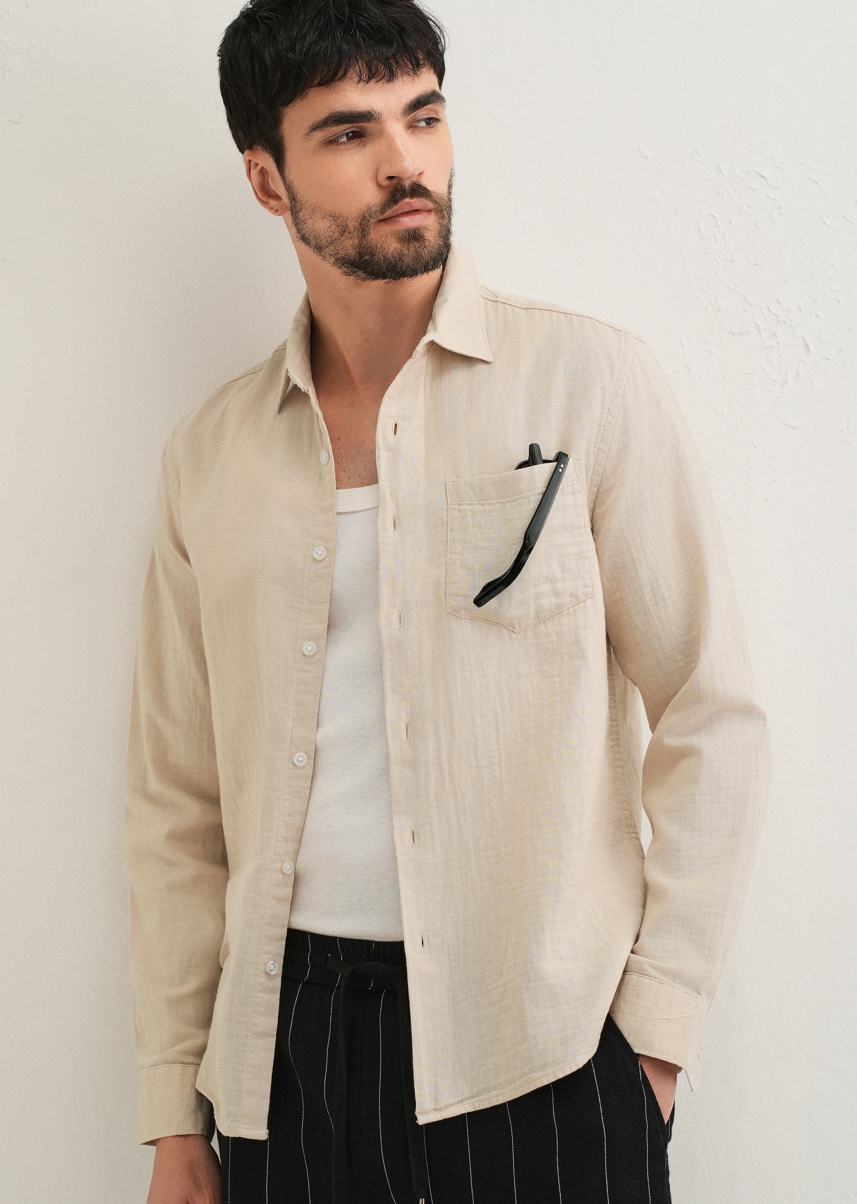 Beige Double Cloth Cotton Shirt