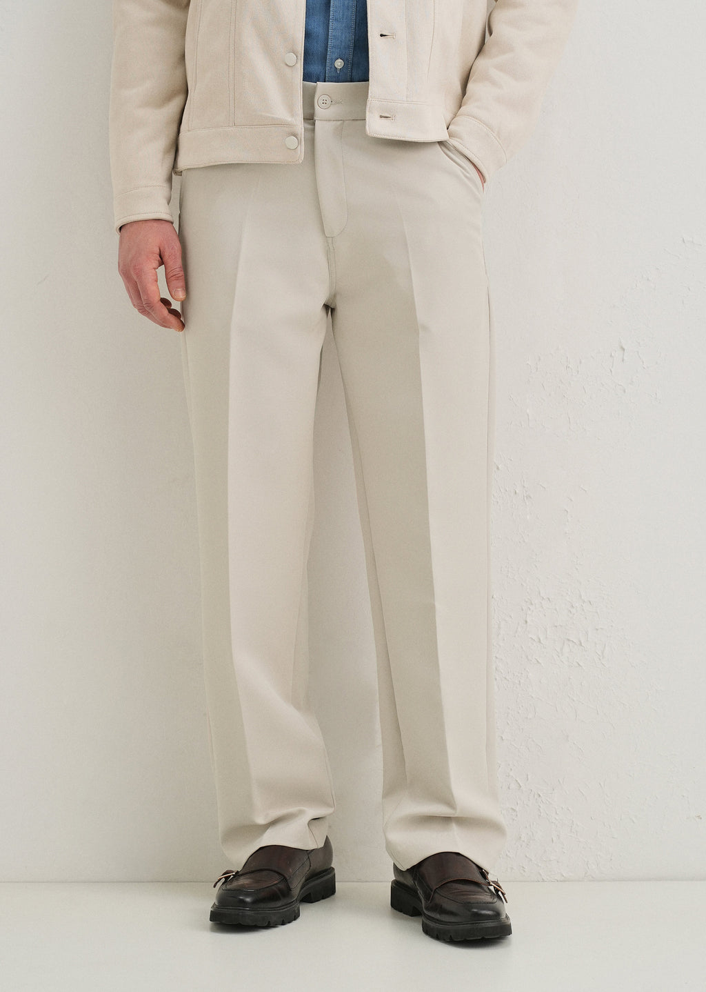 Beige Relaxed Fit Trousers