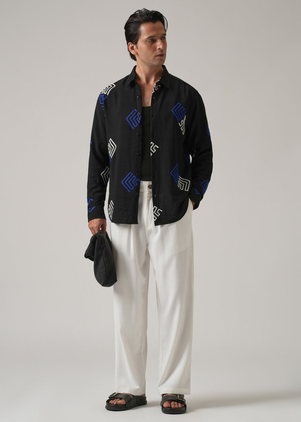 Black Angular Embroidery Shirt