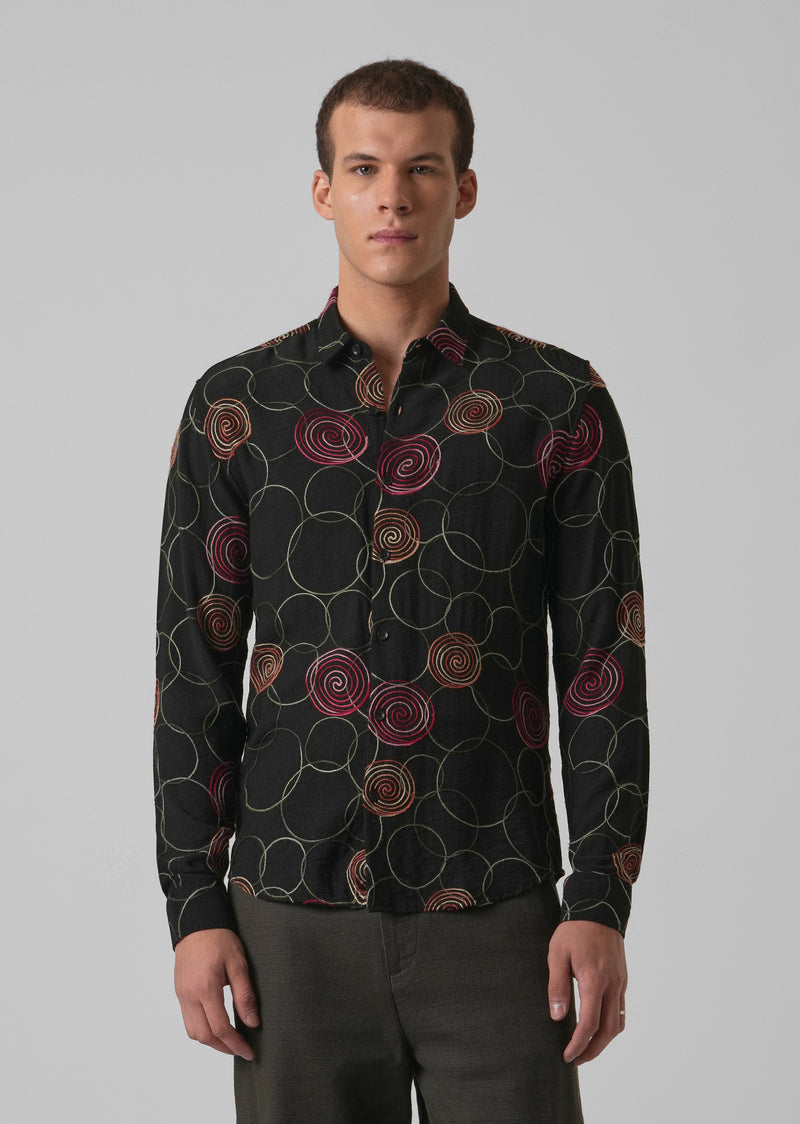 Black Circular Embroidered Shirt