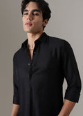 Black Plain Crushed Satin Shirt